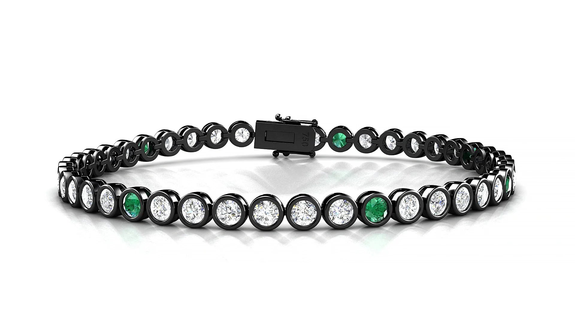 Avila 1-5 | 18k Black Gold 3 mm Round Natural Emerald & Diamond Tennis Bracelet