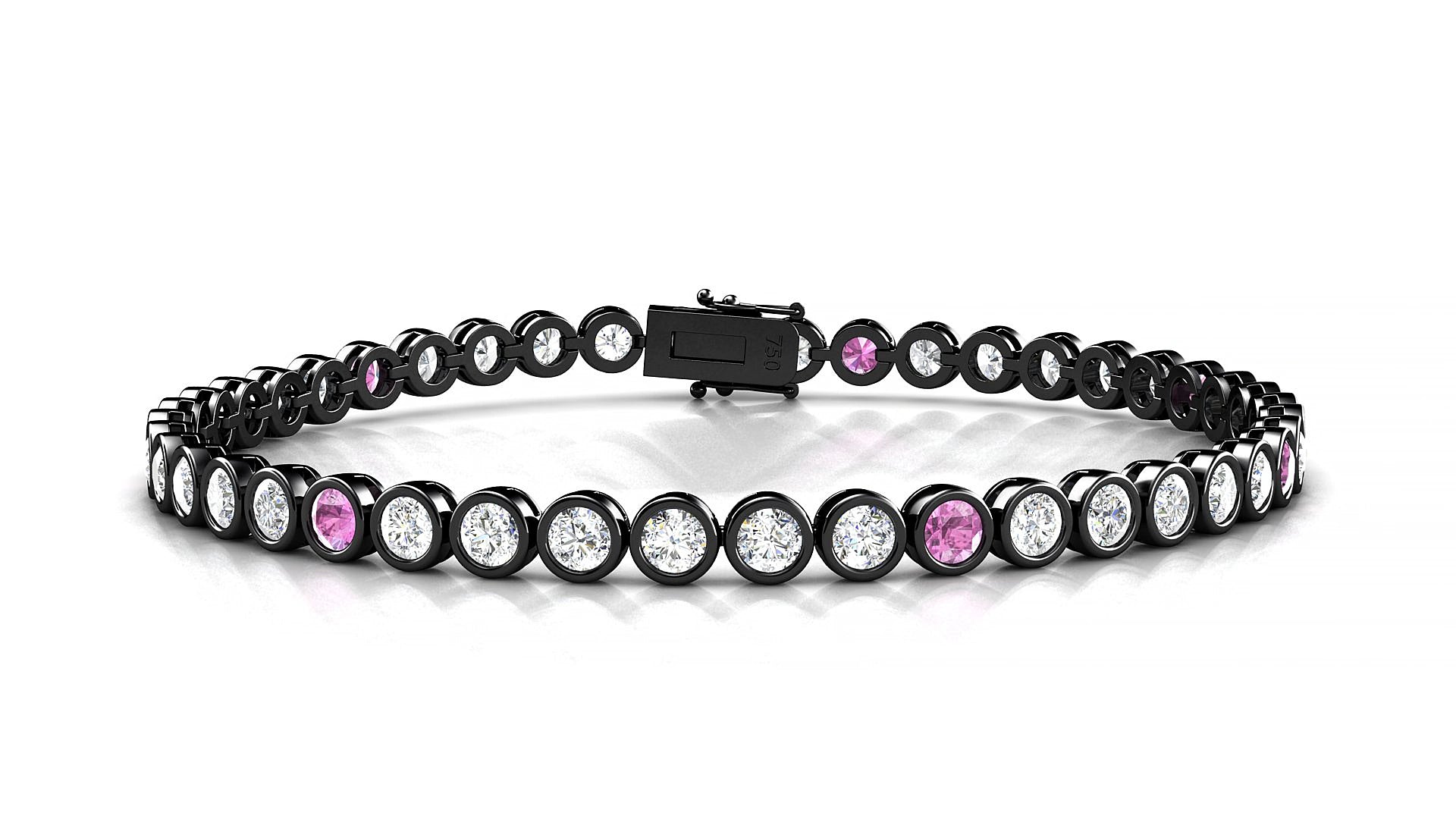 Avila 1-5 | 18k Black Gold 3 mm Round Natural Pink Sapphire & Diamond 16 cm Tennis Bracelet