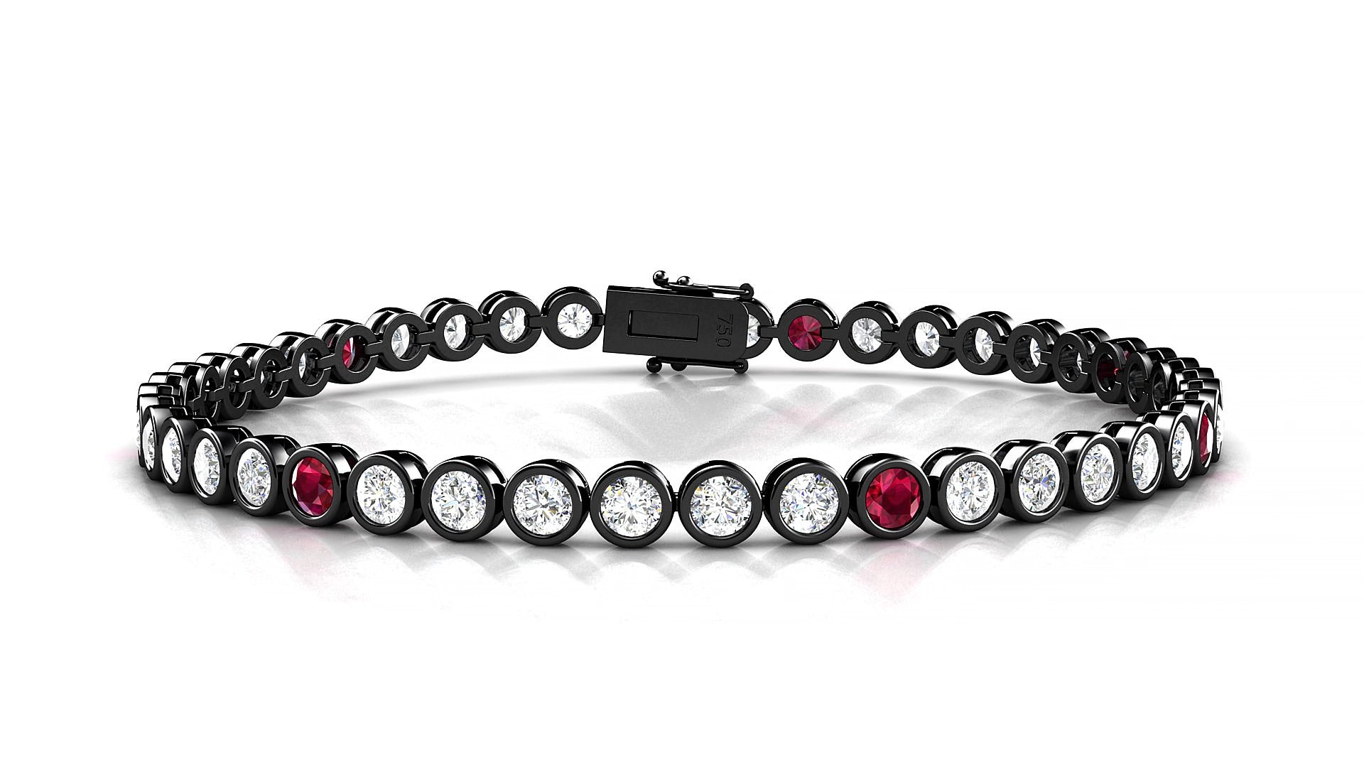 Avila 1-5 | 18k Black Gold 3 mm Round Natural Ruby & Diamond 19 cm Tennis Bracelet