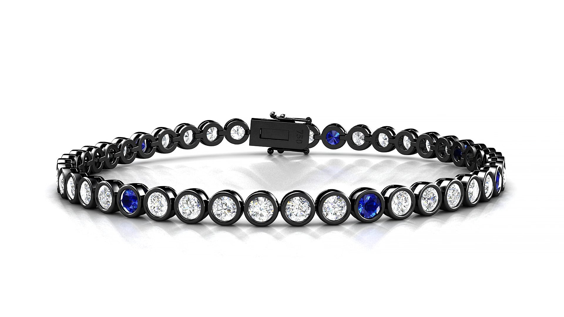 Avila 1-5 | 18k Black Gold 3 mm Round Natural Sapphire & Diamond 18 cm Tennis Bracelet