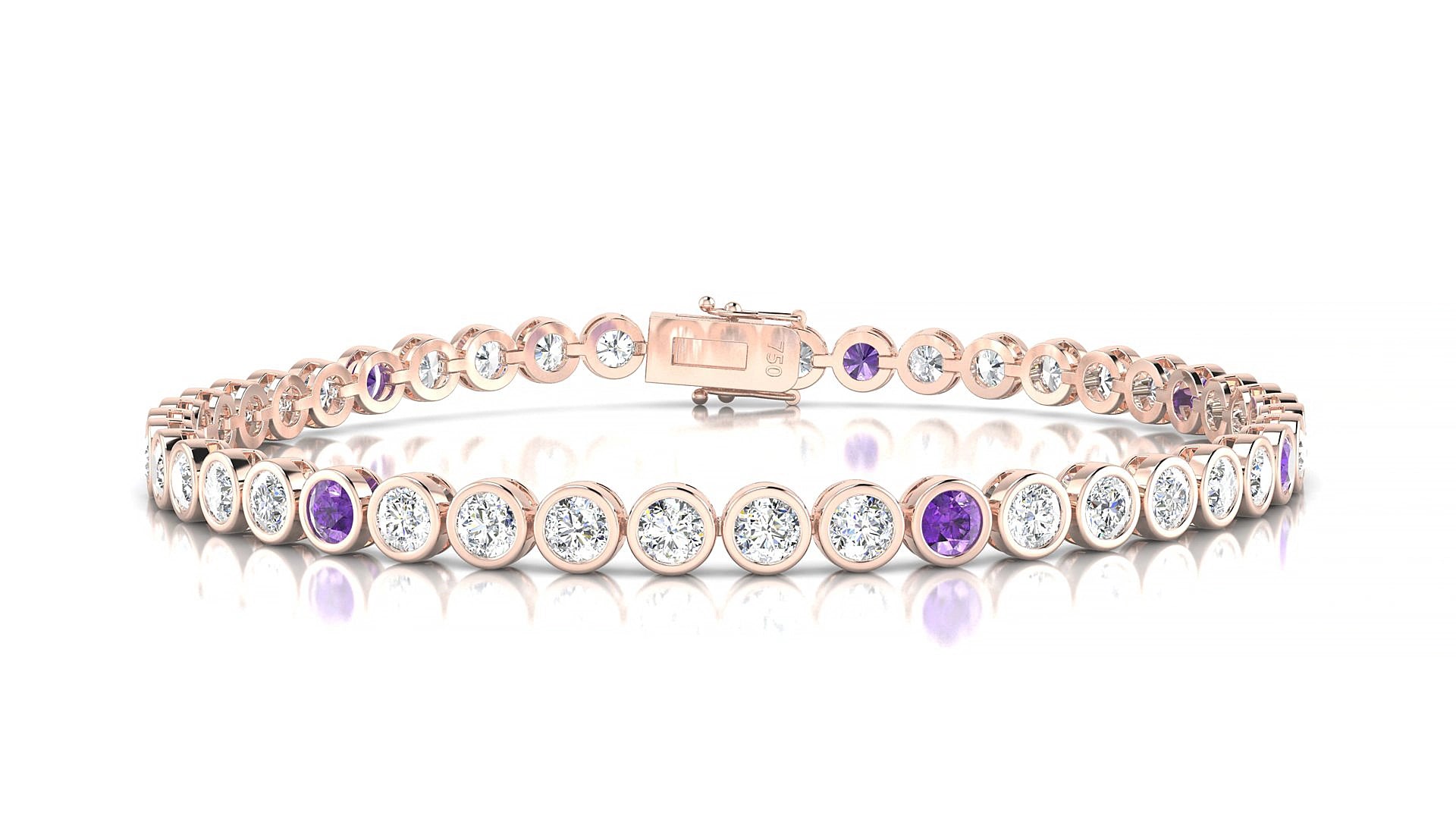 Avila 1-5 | 18k Rose Gold 3 mm Round Natural Amethyst & Diamond 15 cm Tennis Bracelet