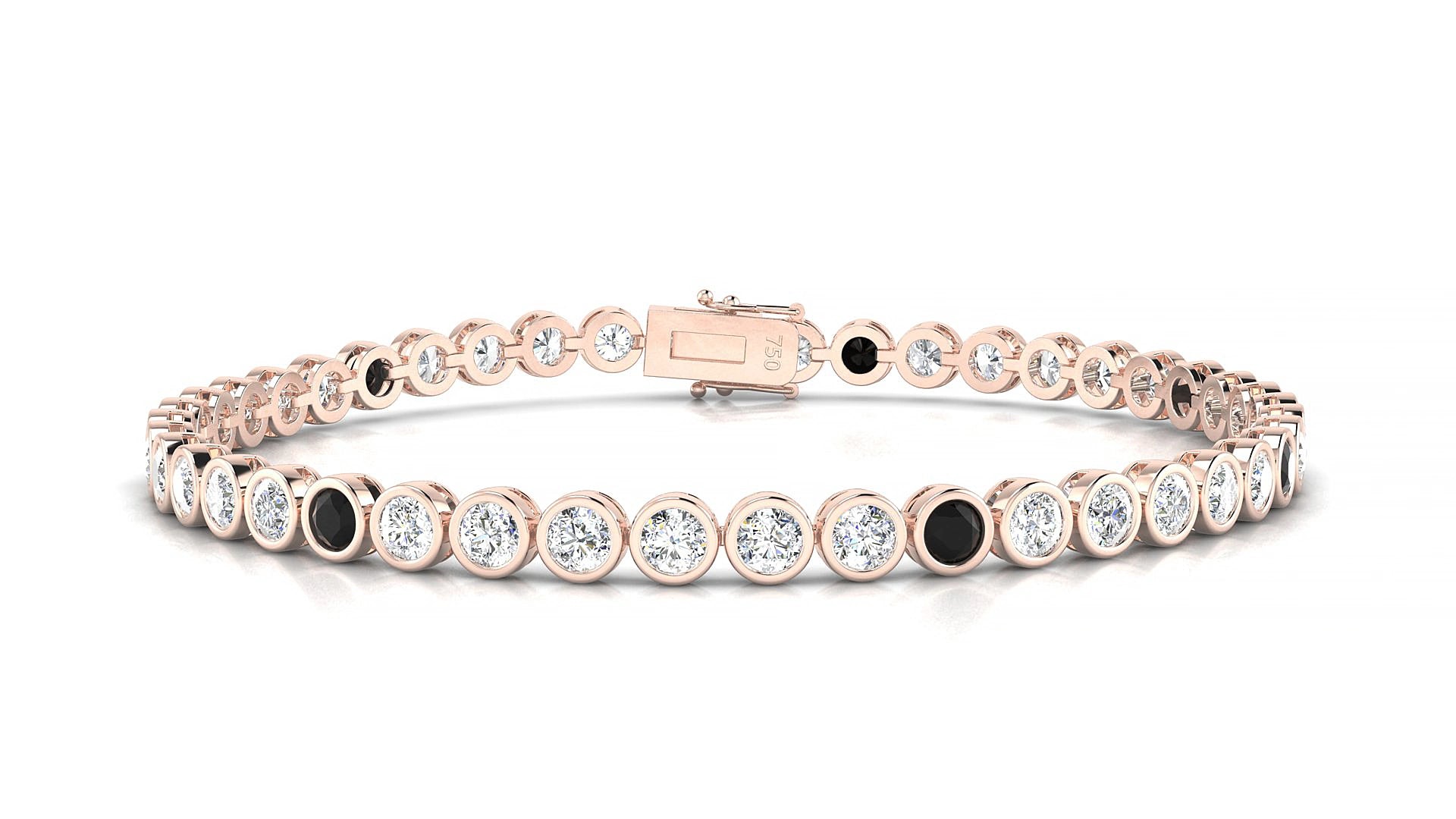 Avila 1-5 | 18k Rose Gold 3 mm Round Natural Black Diamond & Diamond 15 cm Tennis Bracelet