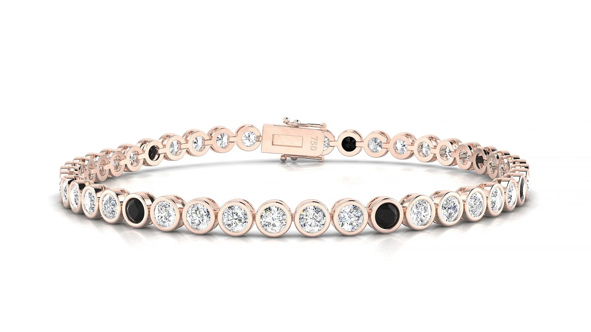 Avila 1-5 | 18k Rose Gold 3 mm Round Natural Black Diamond & Diamond Tennis Bracelet