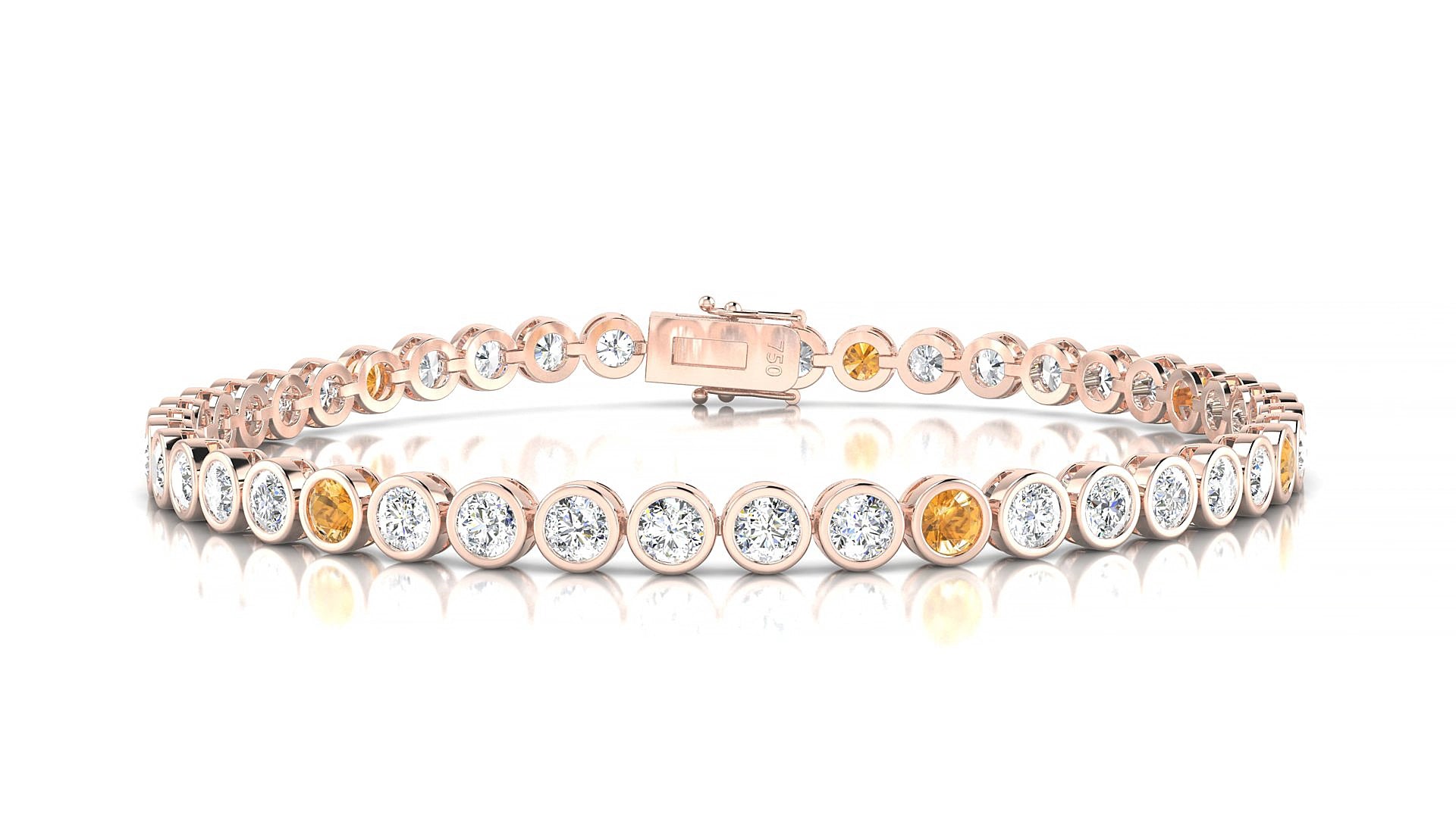 Avila 1-5 | 18k Rose Gold 3 mm Round Natural Citrine & Diamond 15 cm Tennis Bracelet