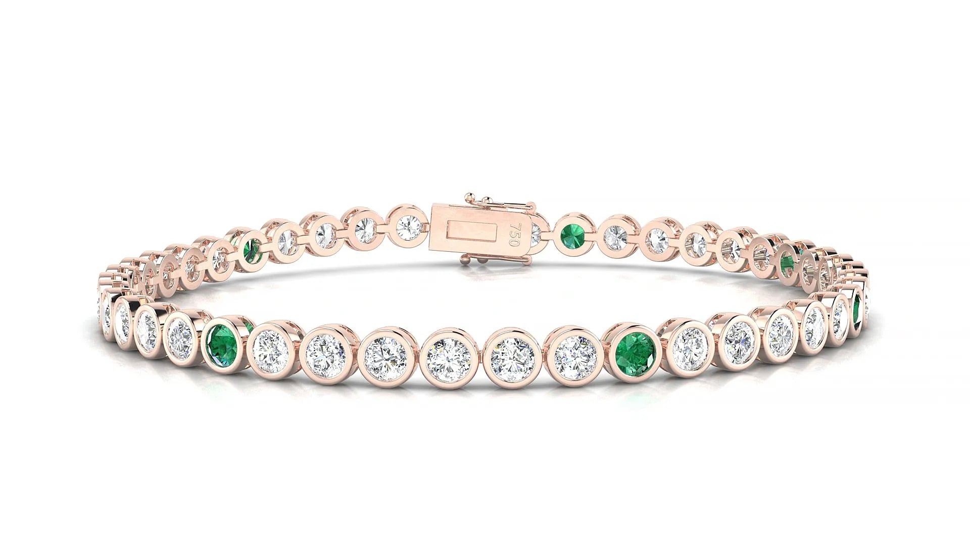 Avila 1-5 | 18k Rose Gold 3 mm Round Natural Emerald & Diamond Tennis Bracelet