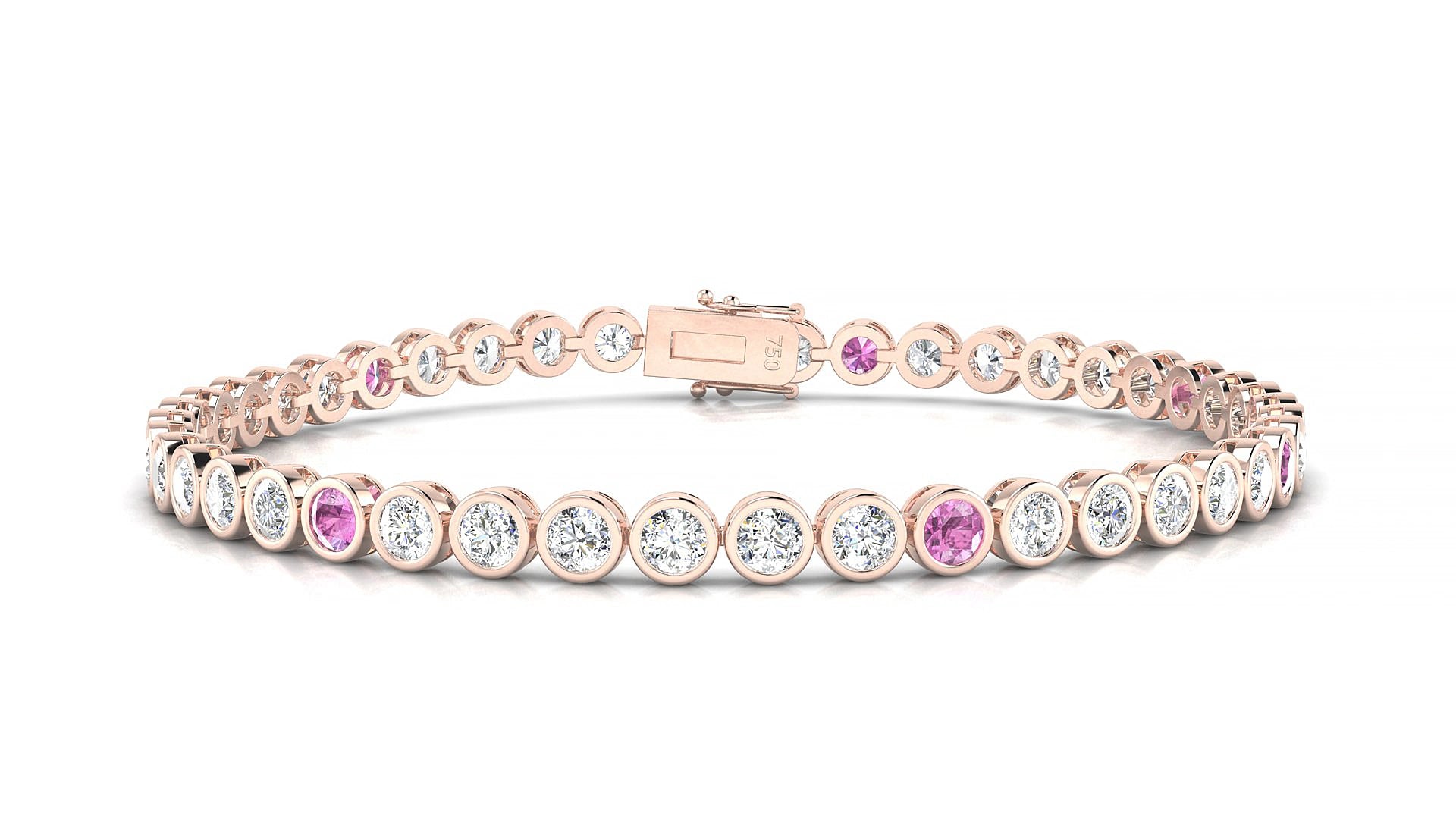 Avila 1-5 | 18k Rose Gold 3 mm Round Natural Pink Sapphire & Diamond 20 cm Tennis Bracelet