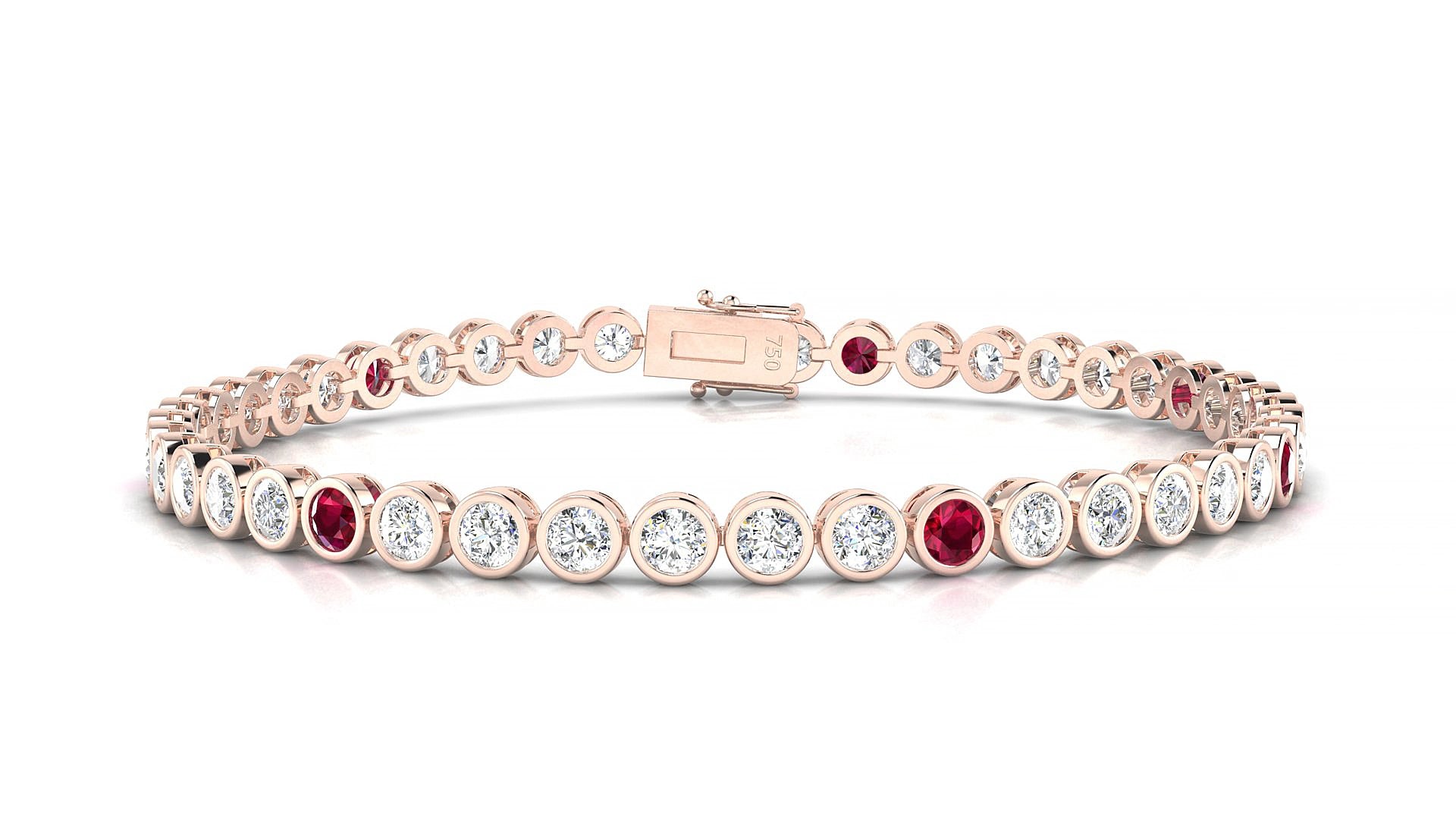 Avila 1-5 | 18k Rose Gold 3 mm Round Natural Ruby & Diamond 18 cm Tennis Bracelet