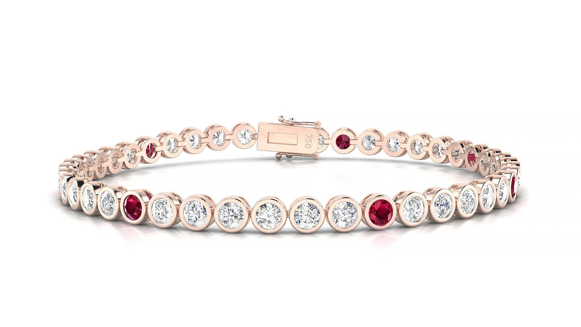 Avila 1-5 | 18k Rose Gold 3 mm Round Natural Ruby & Diamond Tennis Bracelet