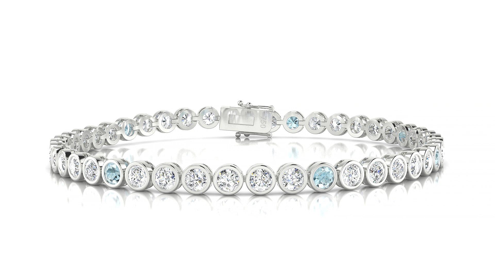 Avila 1-5 | 18k White Gold 3 mm Round Natural Aquamarine & Diamond 17 cm Tennis Bracelet
