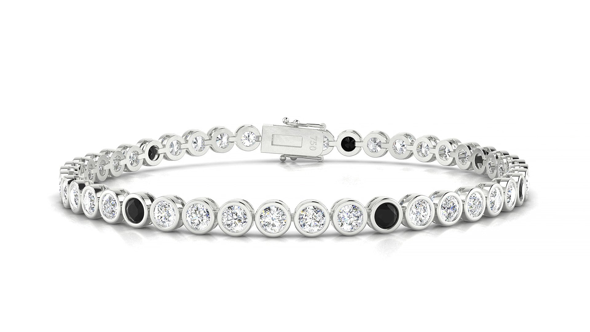 Avila 1-5 | 18k White Gold 3 mm Round Natural Black Diamond & Diamond 19 cm Tennis Bracelet