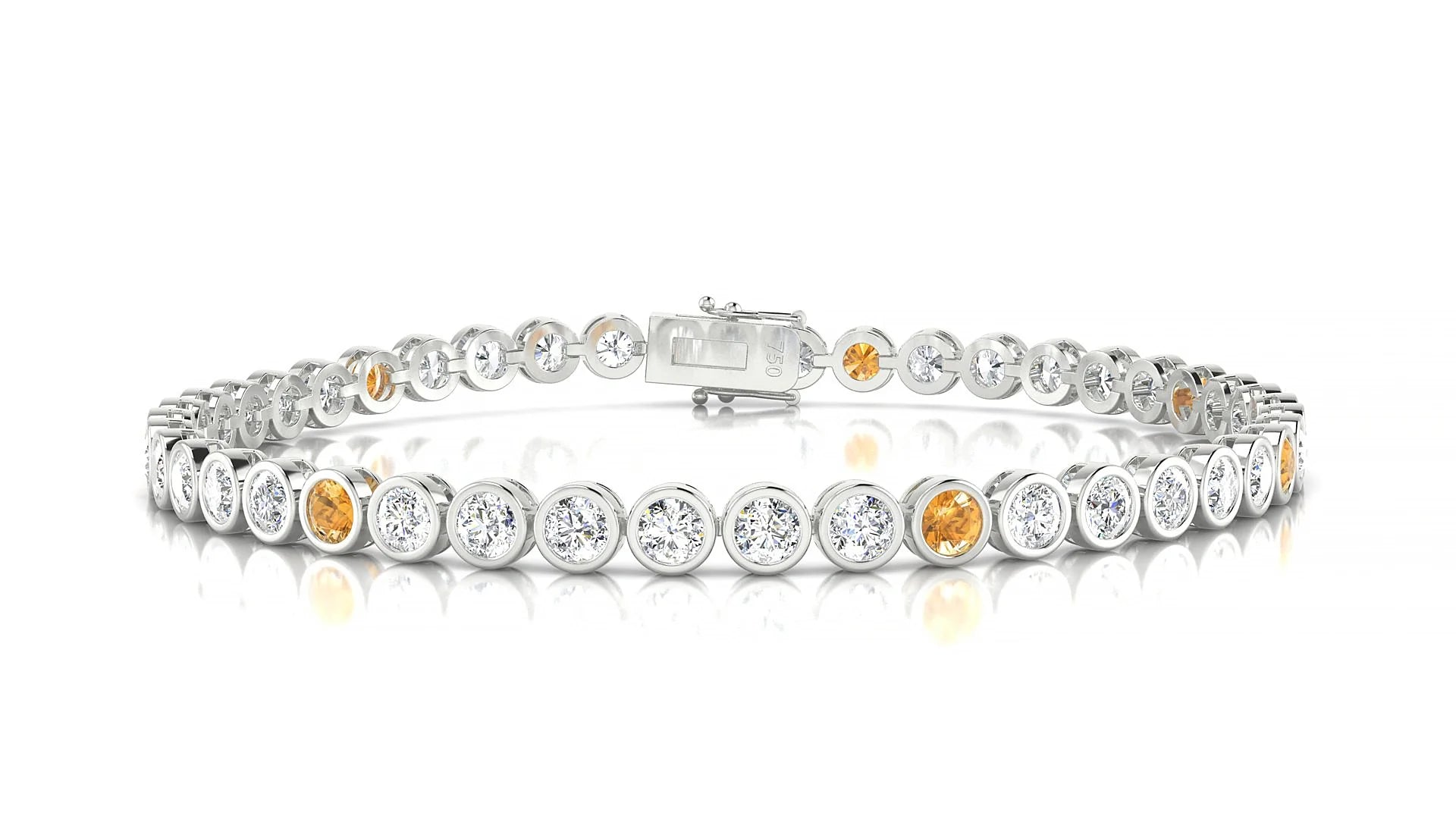 Avila 1-5 | 18k White Gold 3 mm Round Natural Citrine & Diamond Tennis Bracelet
