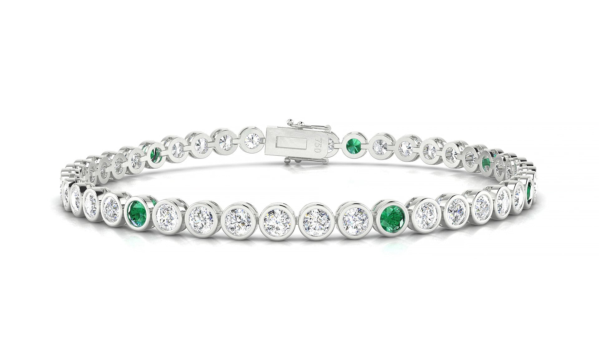 Avila 1-5 | 18k White Gold 3 mm Round Natural Emerald & Diamond 15 cm Tennis Bracelet