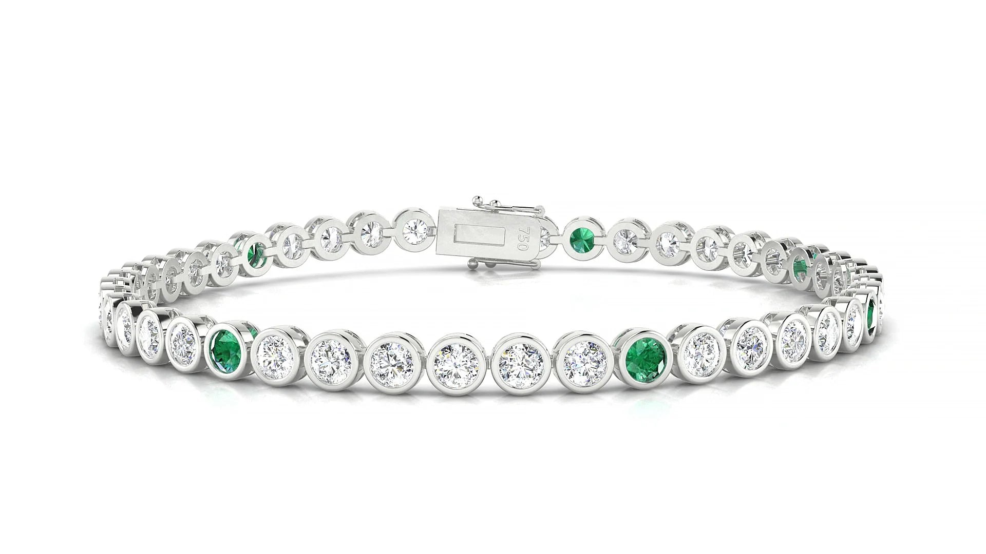 Avila 1-5 | 18k White Gold 3 mm Round Natural Emerald & Diamond Tennis Bracelet