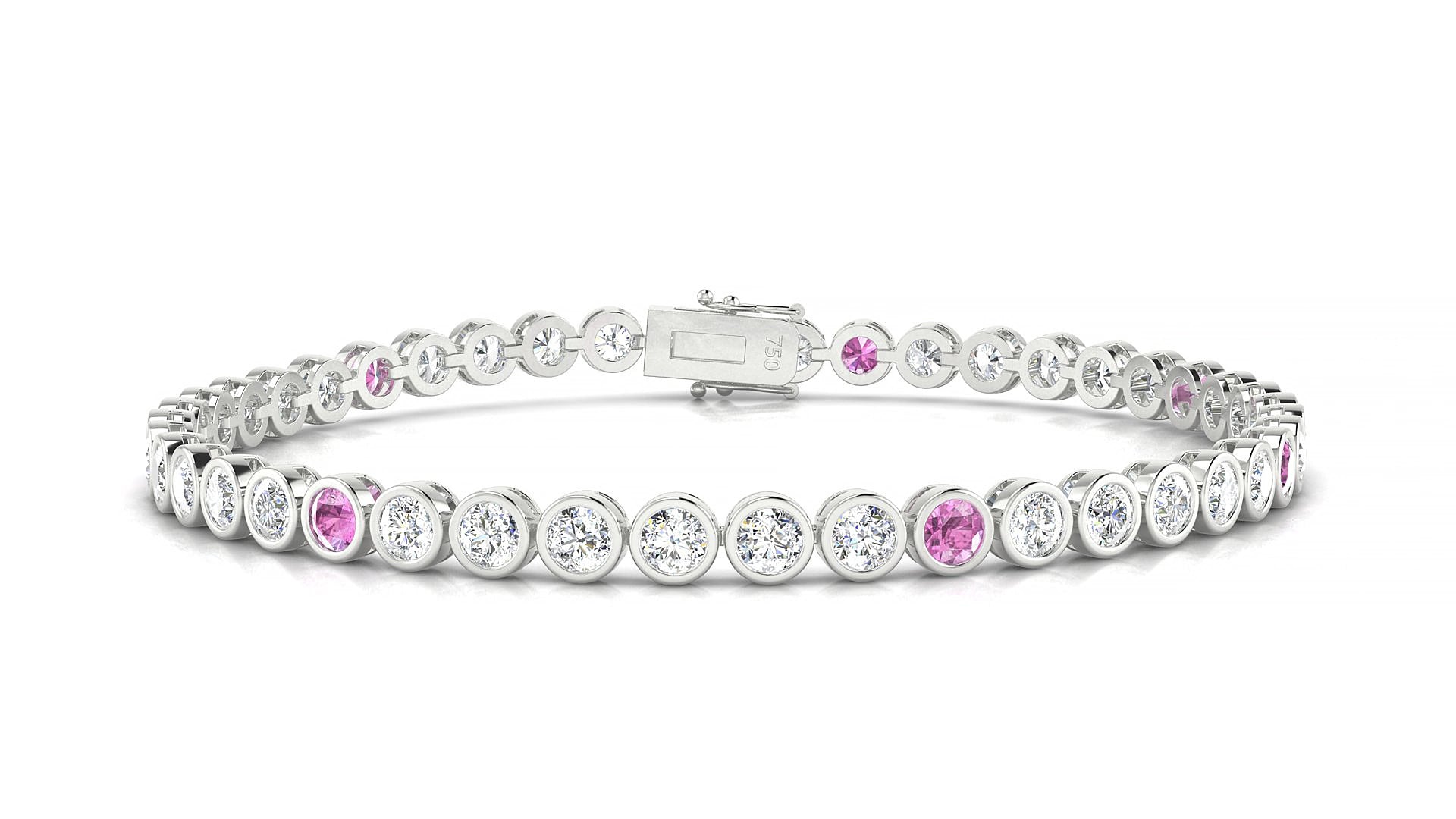 Avila 1-5 | 18k White Gold 3 mm Round Natural Pink Sapphire & Diamond 19 cm Tennis Bracelet