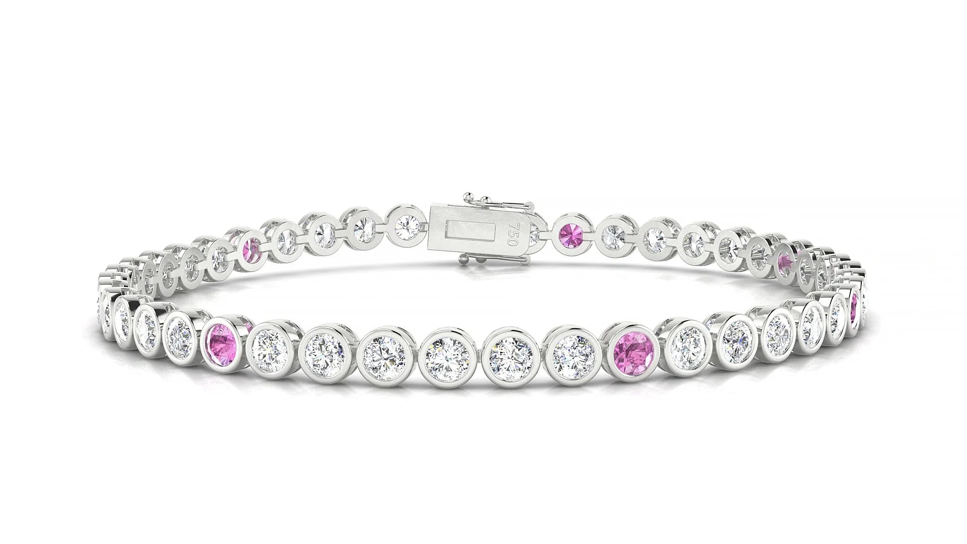 Avila 1-5 | 18k White Gold 3 mm Round Natural Pink Sapphire & Diamond Tennis Bracelet