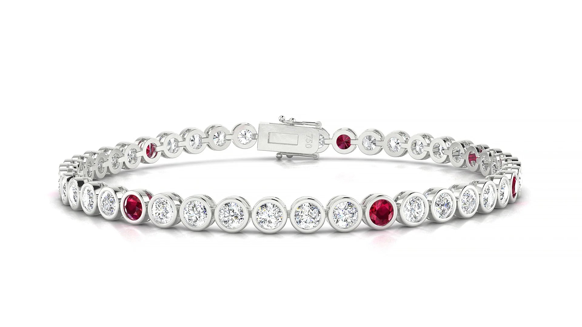Avila 1-5 | 18k White Gold 3 mm Round Natural Ruby & Diamond Tennis Bracelet