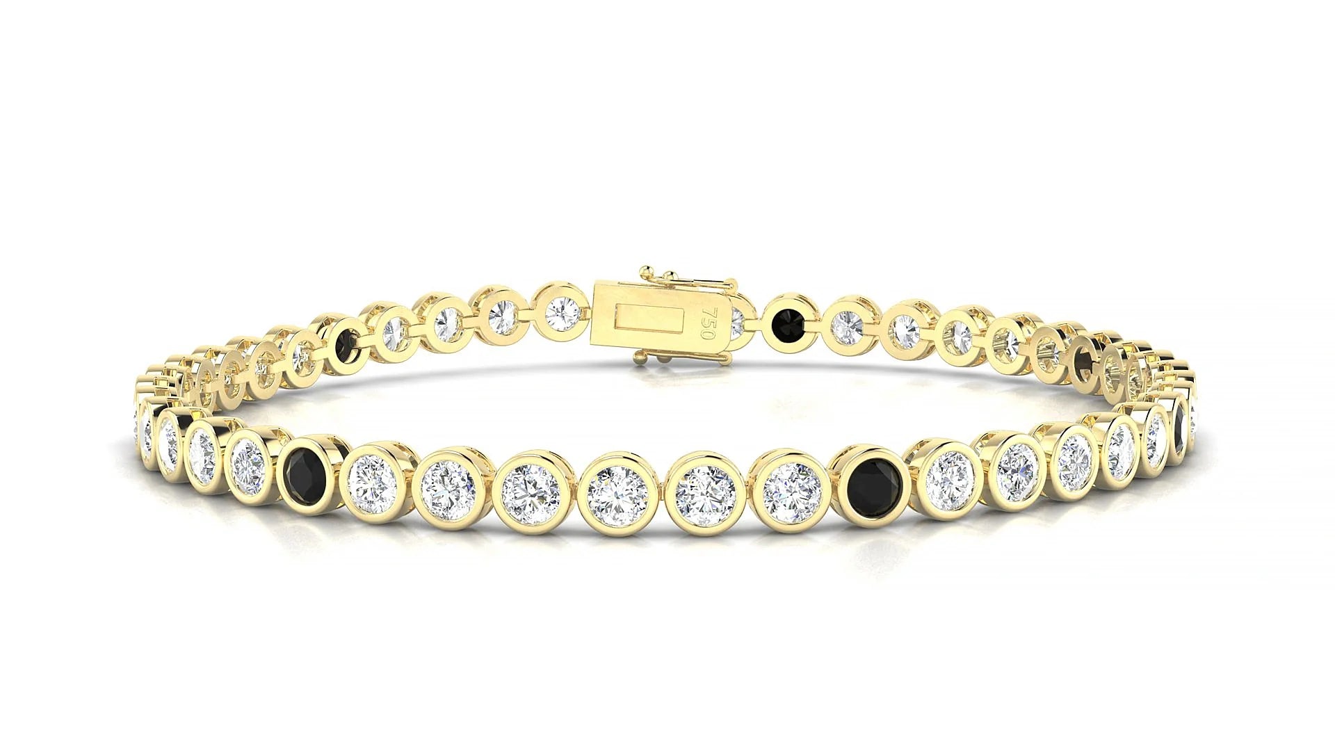 Avila 1-5 | 18k Yellow Gold 3 mm Round Natural Black Diamond & Diamond Tennis Bracelet
