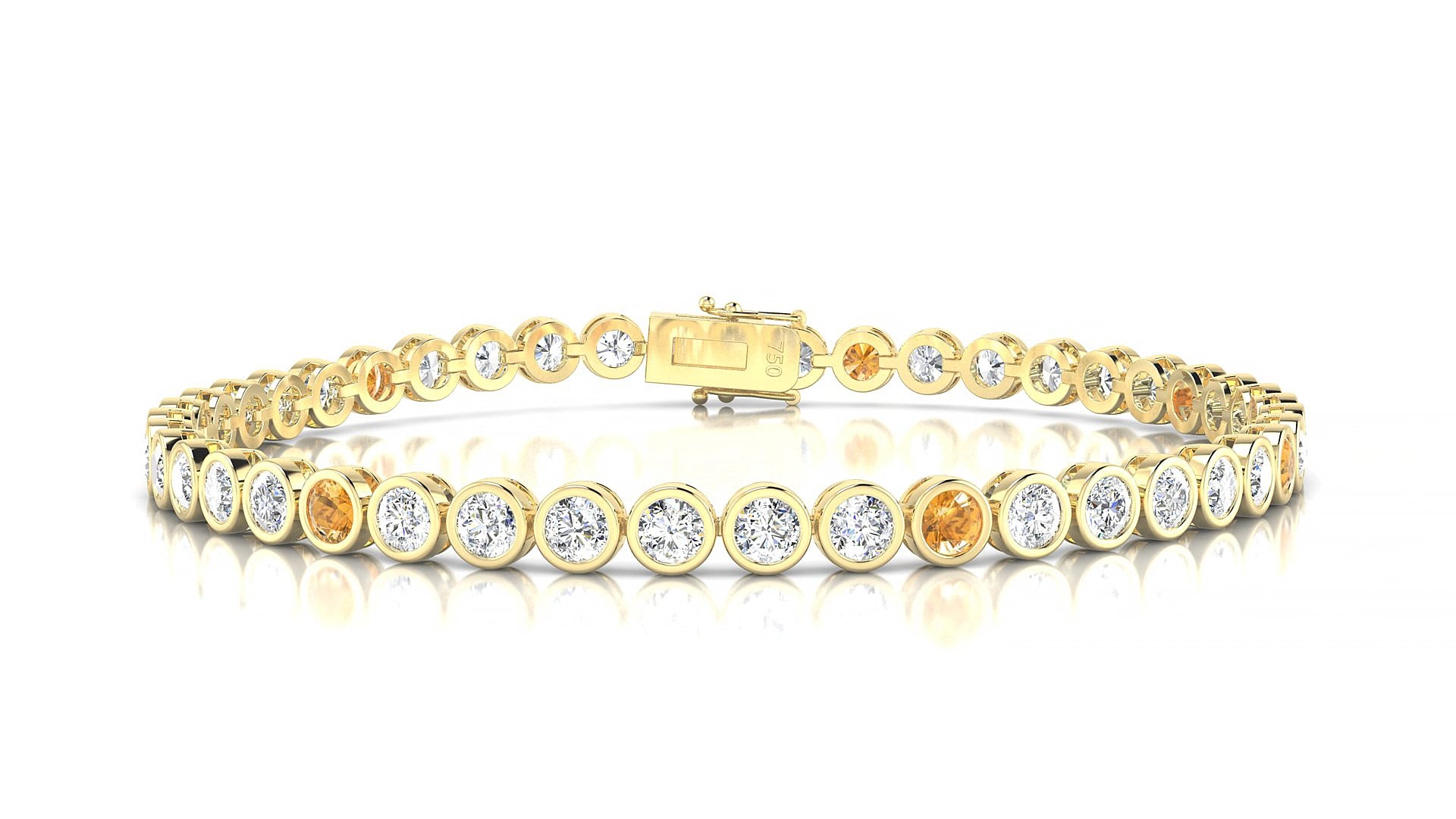 Avila 1-5 | 18k Yellow Gold 3 mm Round Natural Citrine & Diamond 19 cm Tennis Bracelet