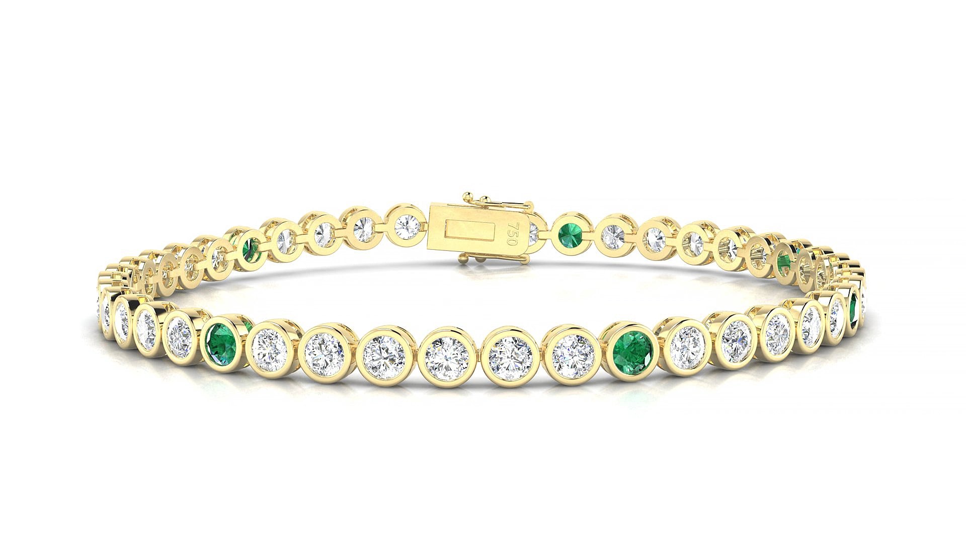 Avila 1-5 | 18k Yellow Gold 3 mm Round Natural Emerald & Diamond 18 cm Tennis Bracelet