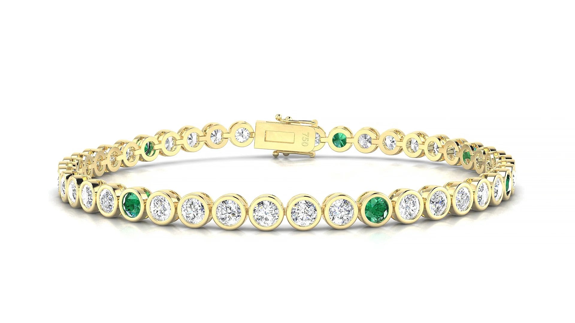 Avila 1-5 | 18k Yellow Gold 3 mm Round Natural Emerald & Diamond Tennis Bracelet