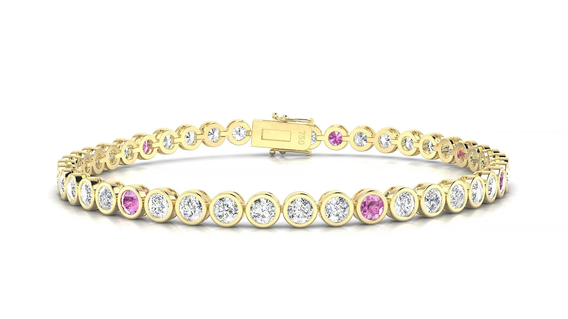 Avila 1-5 | 18k Yellow Gold 3 mm Round Natural Pink Sapphire & Diamond Tennis Bracelet