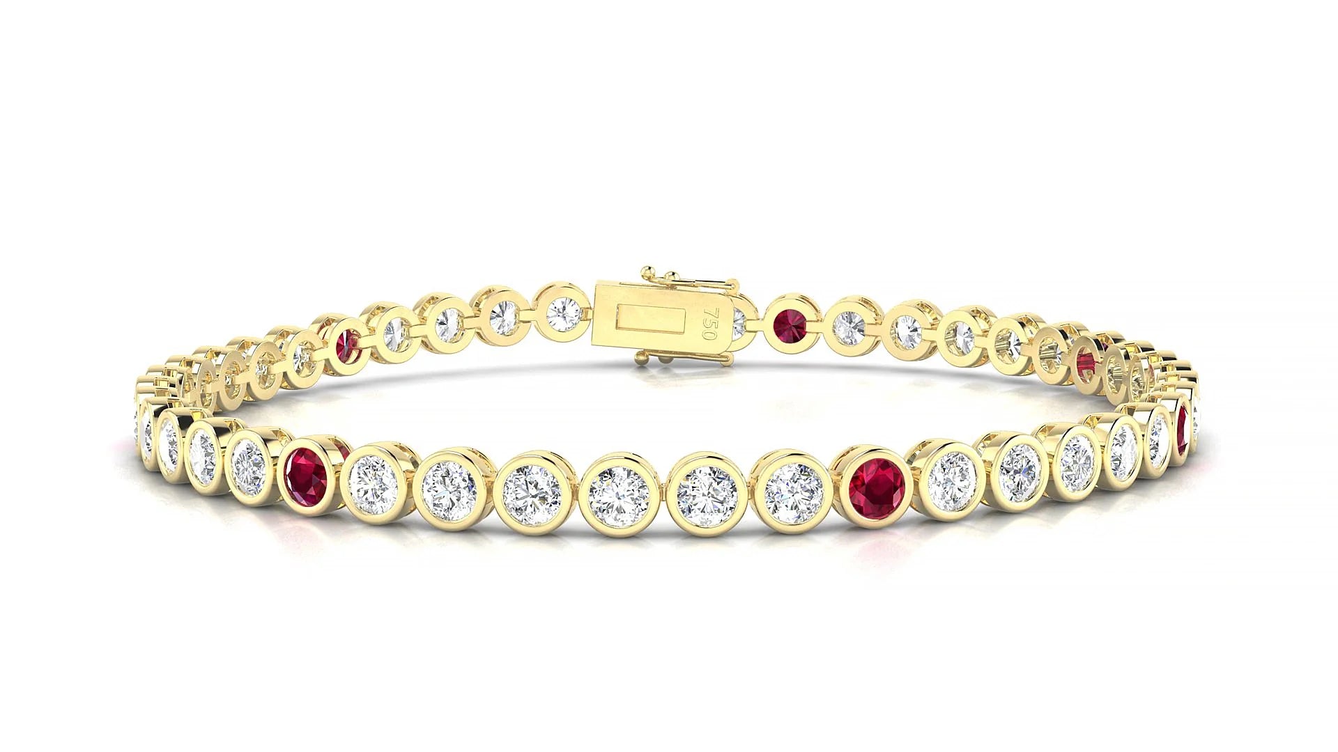 Avila 1-5 | 18k Yellow Gold 3 mm Round Natural Ruby & Diamond Tennis Bracelet