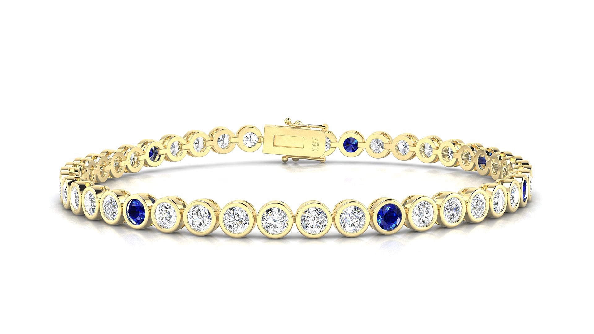 Avila 1-5 | 18k Yellow Gold 3 mm Round Natural Sapphire & Diamond 15 cm Tennis Bracelet