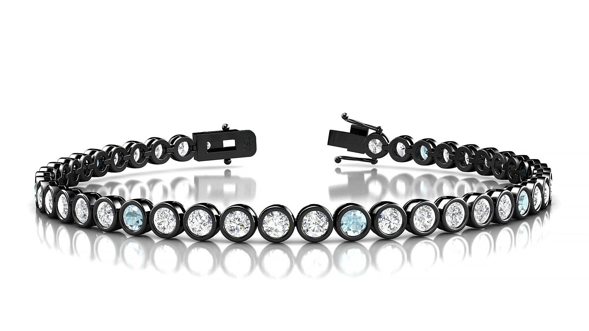 Avila 1-5 | 18k Black Gold 3 mm Round Natural Aquamarine & Diamond 19 cm Tennis Bracelet