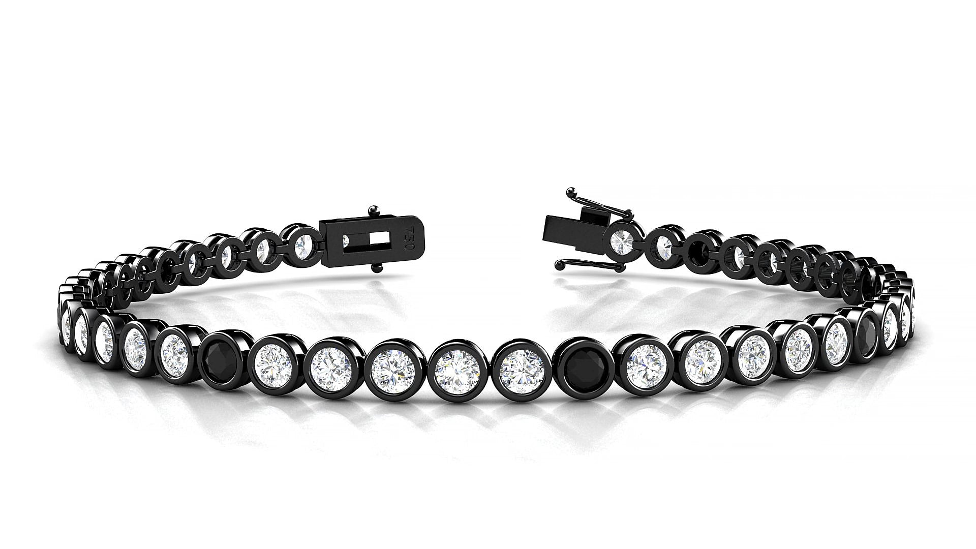 Avila 1-5 | 18k Black Gold 3 mm Round Natural Black Diamond & Diamond 15 cm Tennis Bracelet
