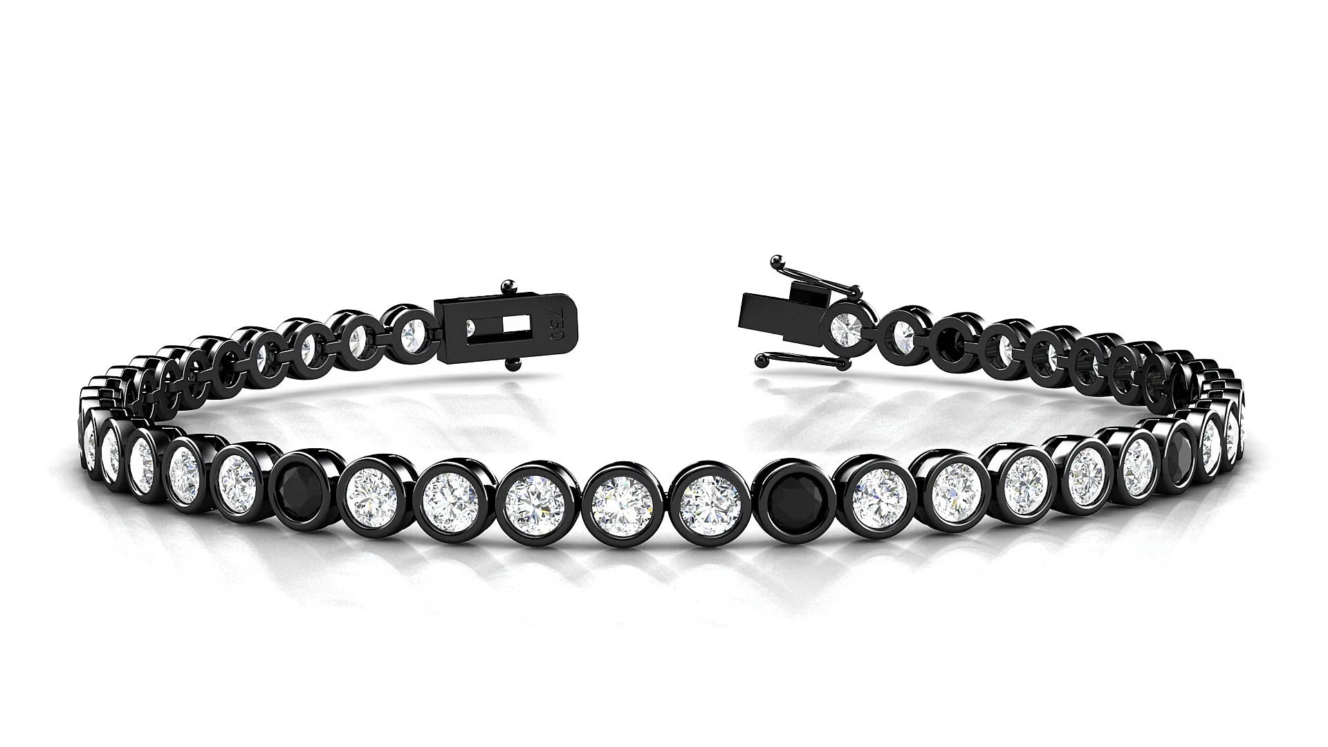 Avila 1-5 | 18k Black Gold 3 mm Round Natural Black Diamond & Diamond Tennis Bracelet