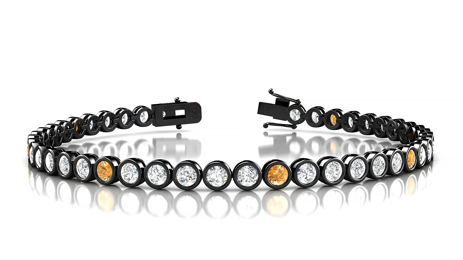Avila 1-5 | 18k Black Gold 3 mm Round Natural Citrine & Diamond 17 cm Tennis Bracelet