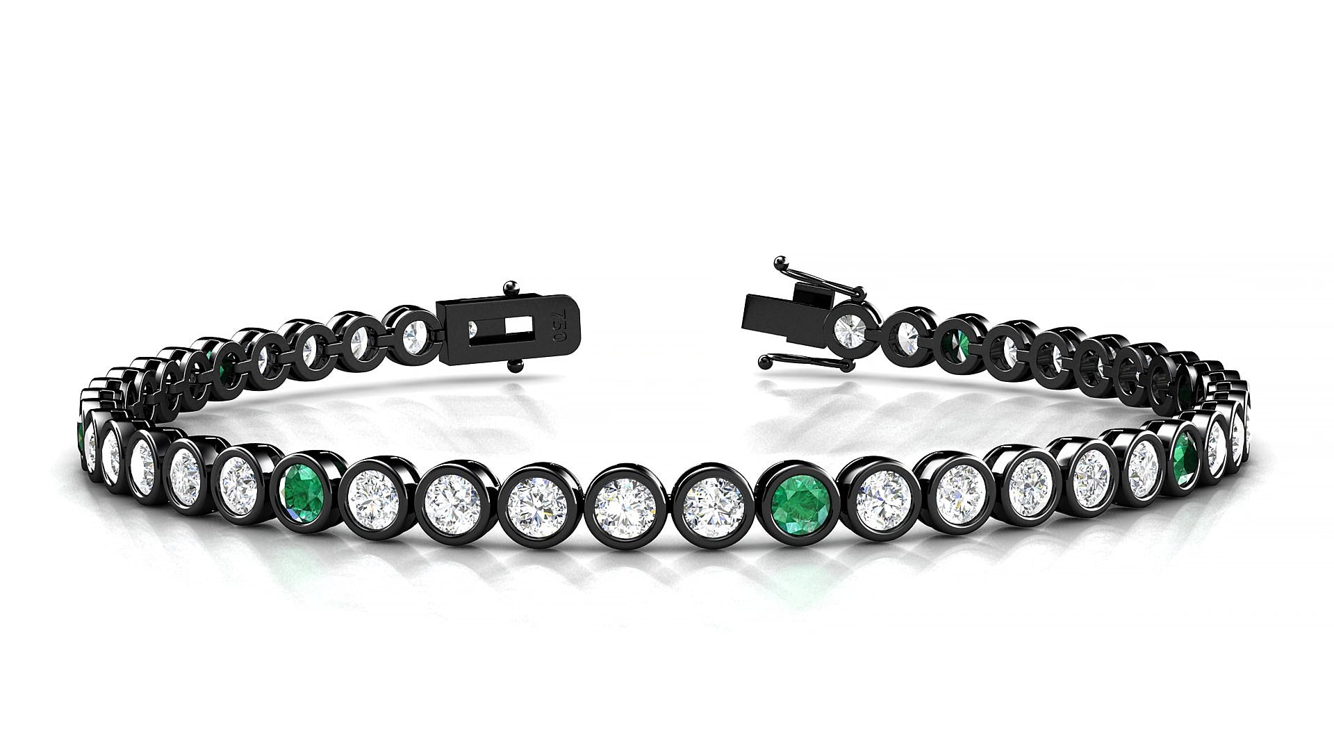 Avila 1-5 | 18k Black Gold 3 mm Round Natural Emerald & Diamond 15 cm Tennis Bracelet
