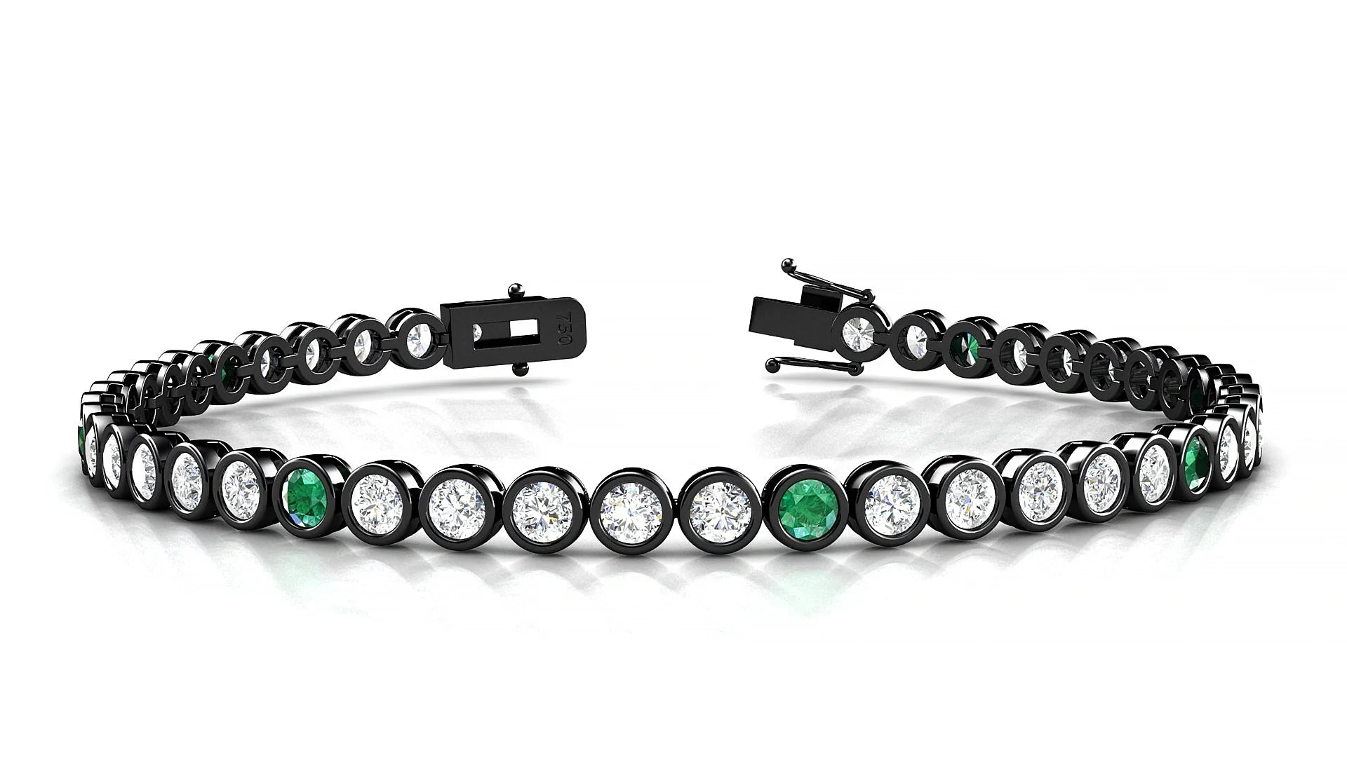 Avila 1-5 | 18k Black Gold 3 mm Round Natural Emerald & Diamond Tennis Bracelet