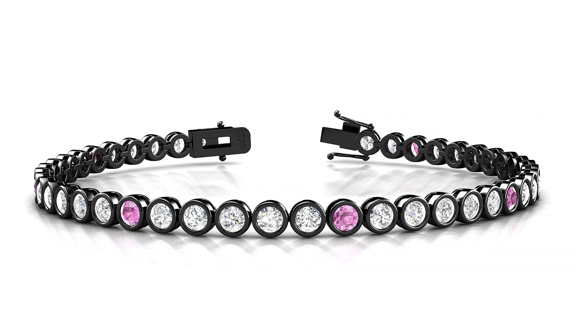 Avila 1-5 | 18k Black Gold 3 mm Round Natural Pink Sapphire & Diamond 19 cm Tennis Bracelet