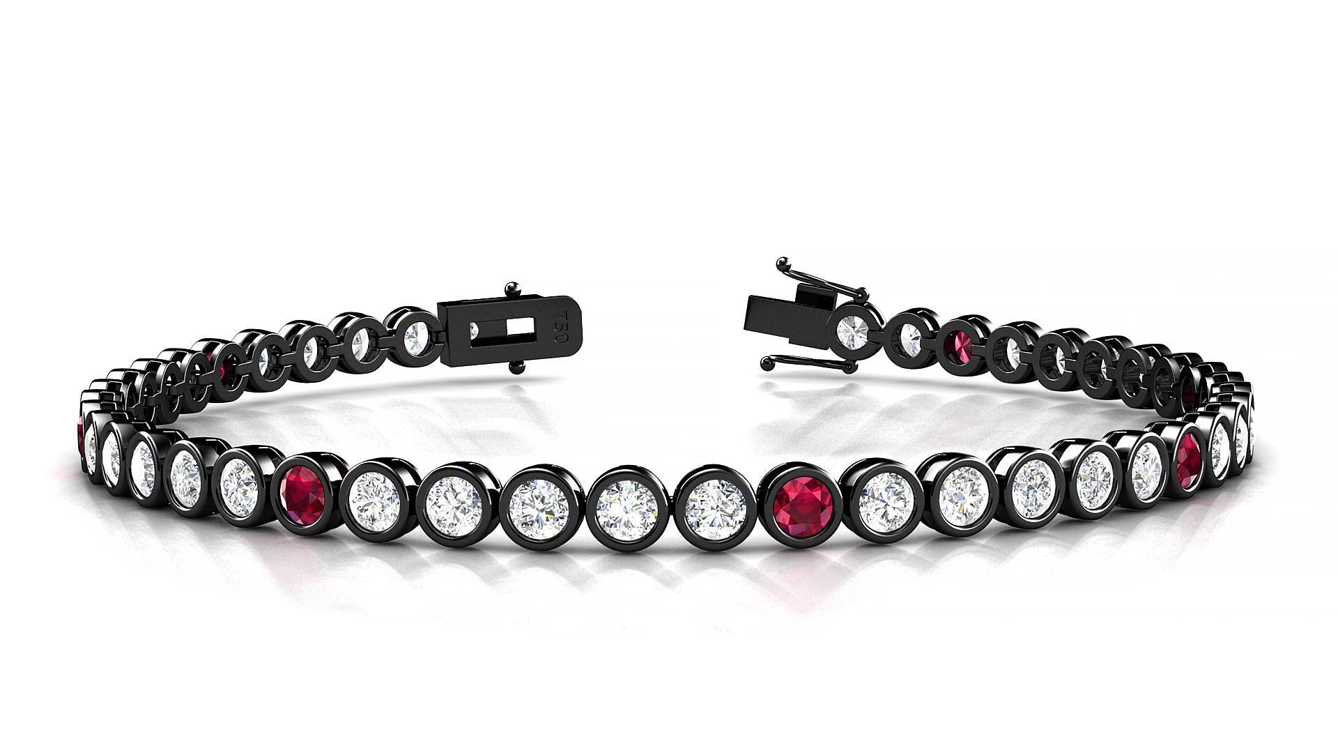 Avila 1-5 | 18k Black Gold 3 mm Round Natural Ruby & Diamond 15 cm Tennis Bracelet