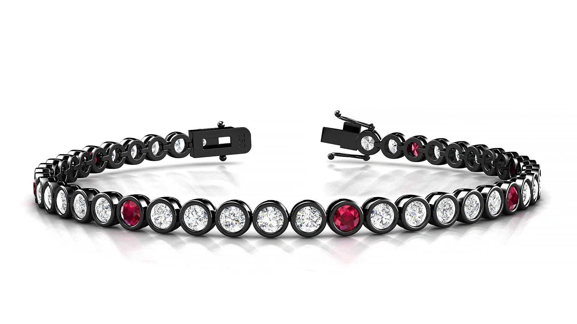 Avila 1-5 | 18k Black Gold 3 mm Round Natural Ruby & Diamond Tennis Bracelet