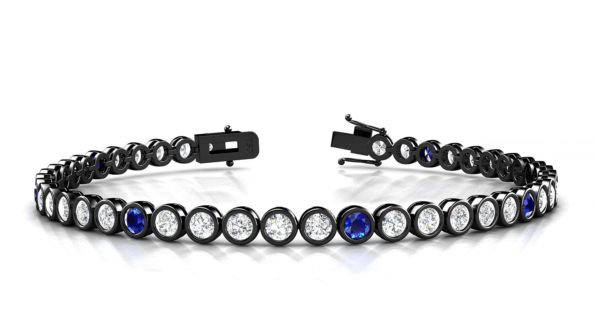 Avila 1-5 | 18k Black Gold 3 mm Round Natural Sapphire & Diamond 15 cm Tennis Bracelet