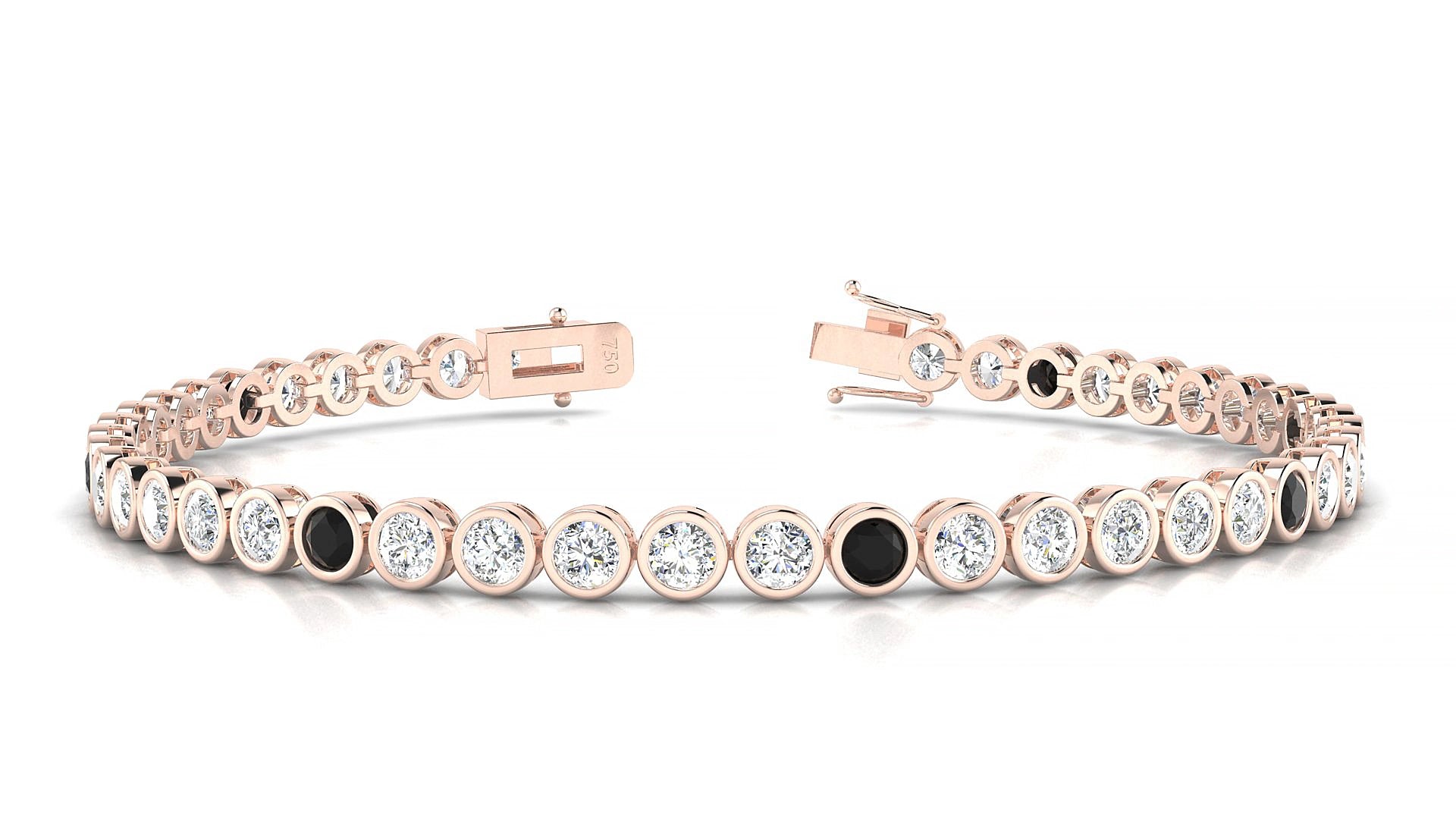 Avila 1-5 | 18k Rose Gold 3 mm Round Natural Black Diamond & Diamond 17 cm Tennis Bracelet