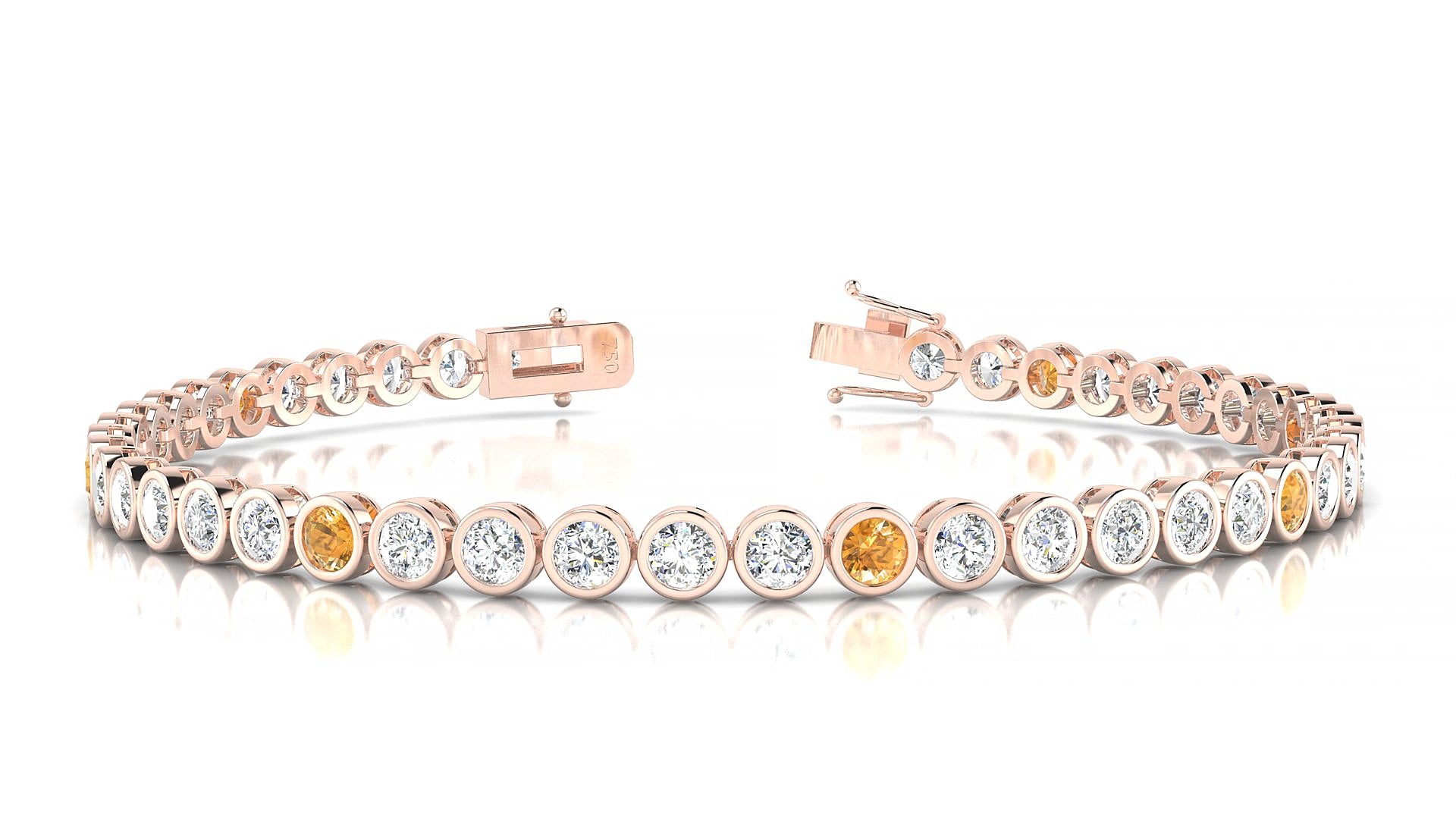 Avila 1-5 | 18k Rose Gold 3 mm Round Natural Citrine & Diamond 15 cm Tennis Bracelet