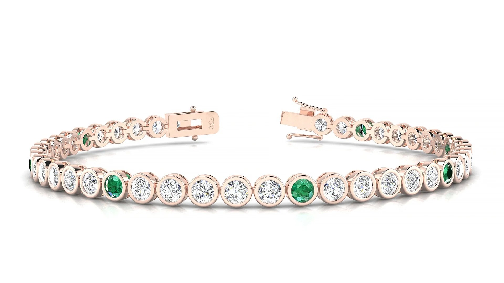 Avila 1-5 | 18k Rose Gold 3 mm Round Natural Emerald & Diamond Tennis Bracelet