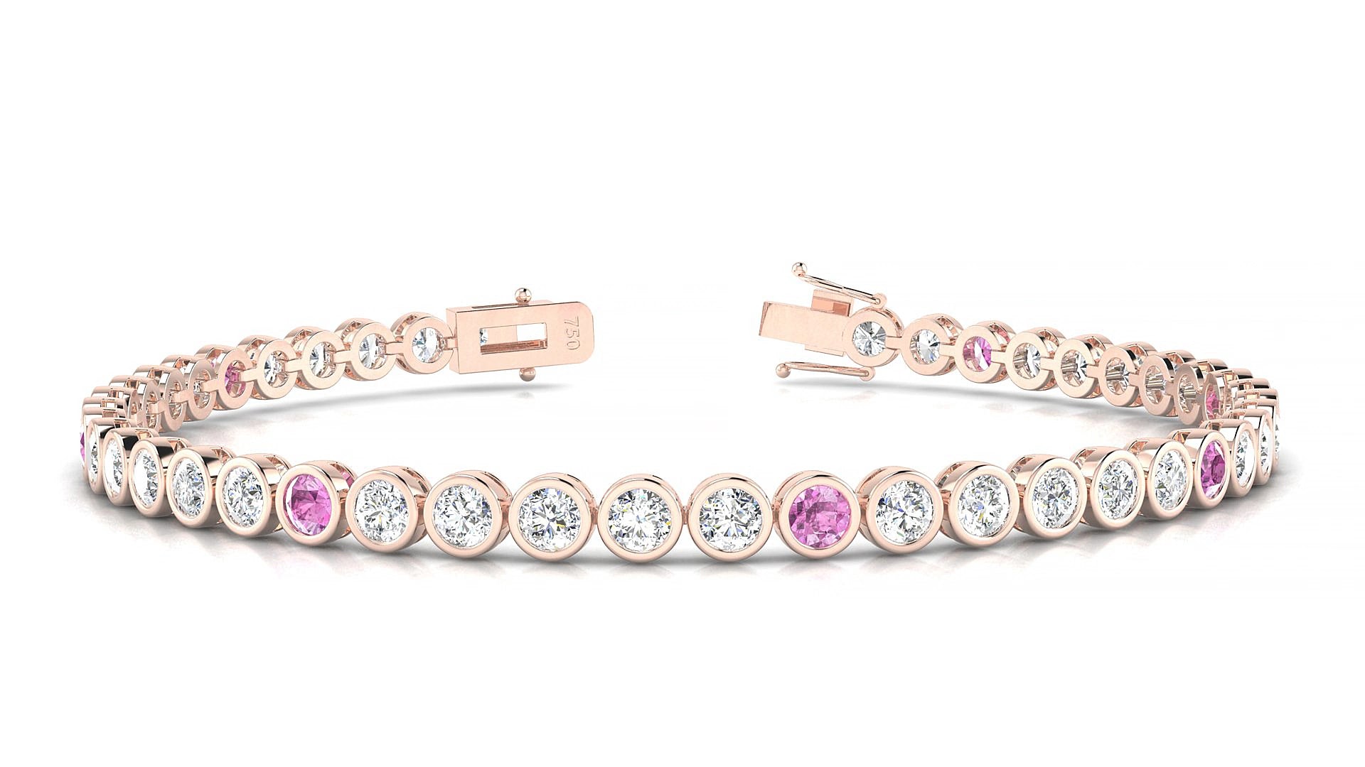 Avila 1-5 | 18k Rose Gold 3 mm Round Natural Pink Sapphire & Diamond 15 cm Tennis Bracelet