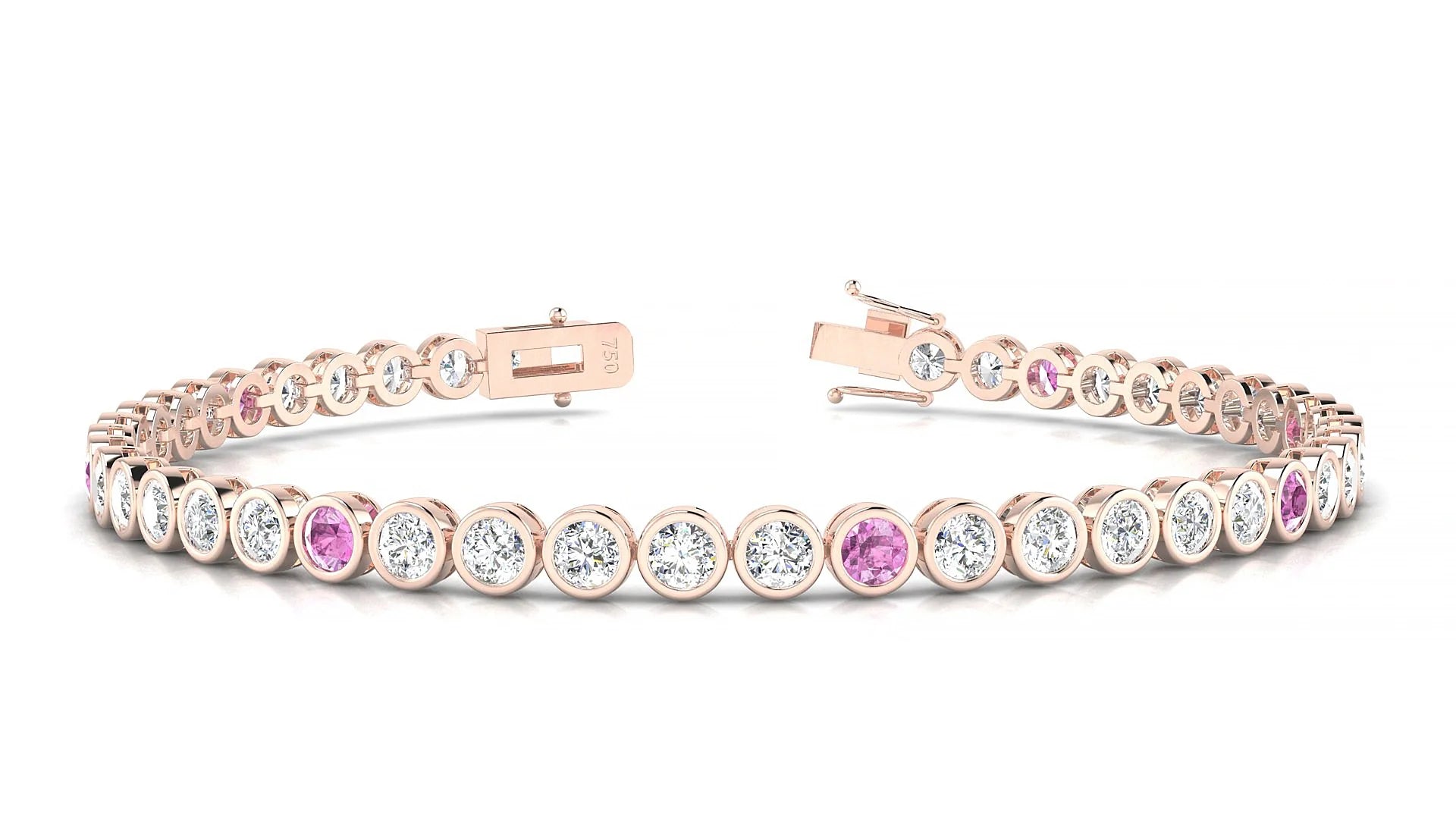 Avila 1-5 | 18k Rose Gold 3 mm Round Natural Pink Sapphire & Diamond Tennis Bracelet