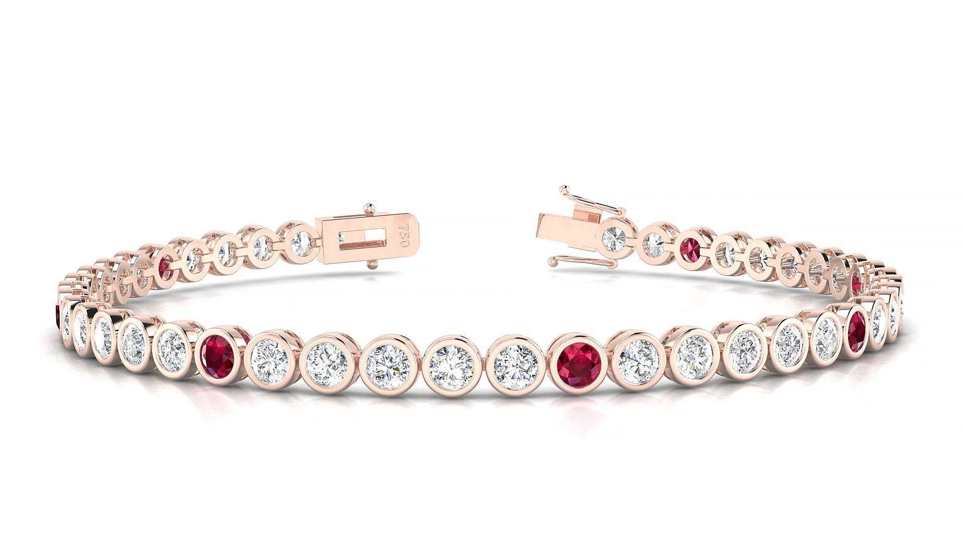 Avila 1-5 | 18k Rose Gold 3 mm Round Natural Ruby & Diamond 16 cm Tennis Bracelet