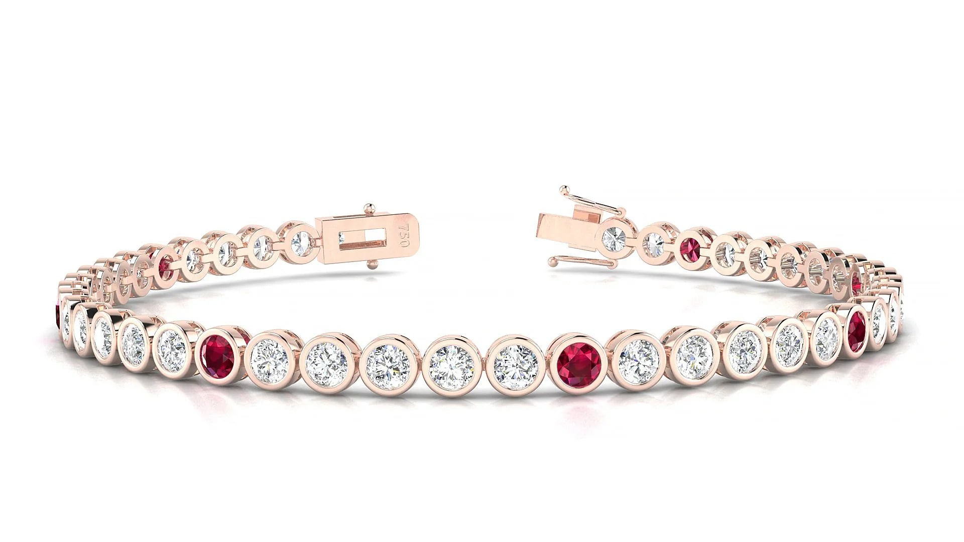 Avila 1-5 | 18k Rose Gold 3 mm Round Natural Ruby & Diamond Tennis Bracelet