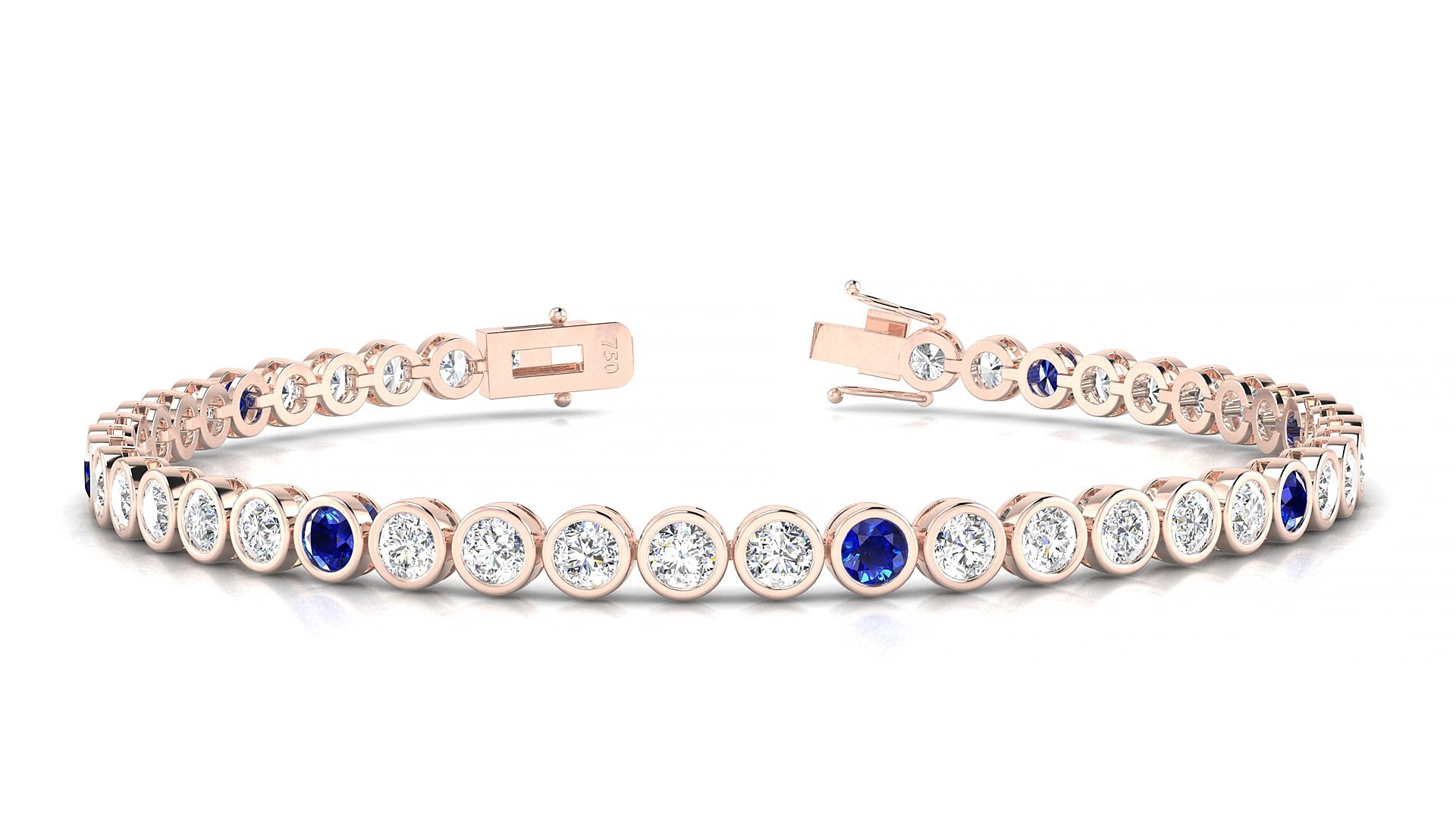 Avila 1-5 | 18k Rose Gold 3 mm Round Natural Sapphire & Diamond 15 cm Tennis Bracelet