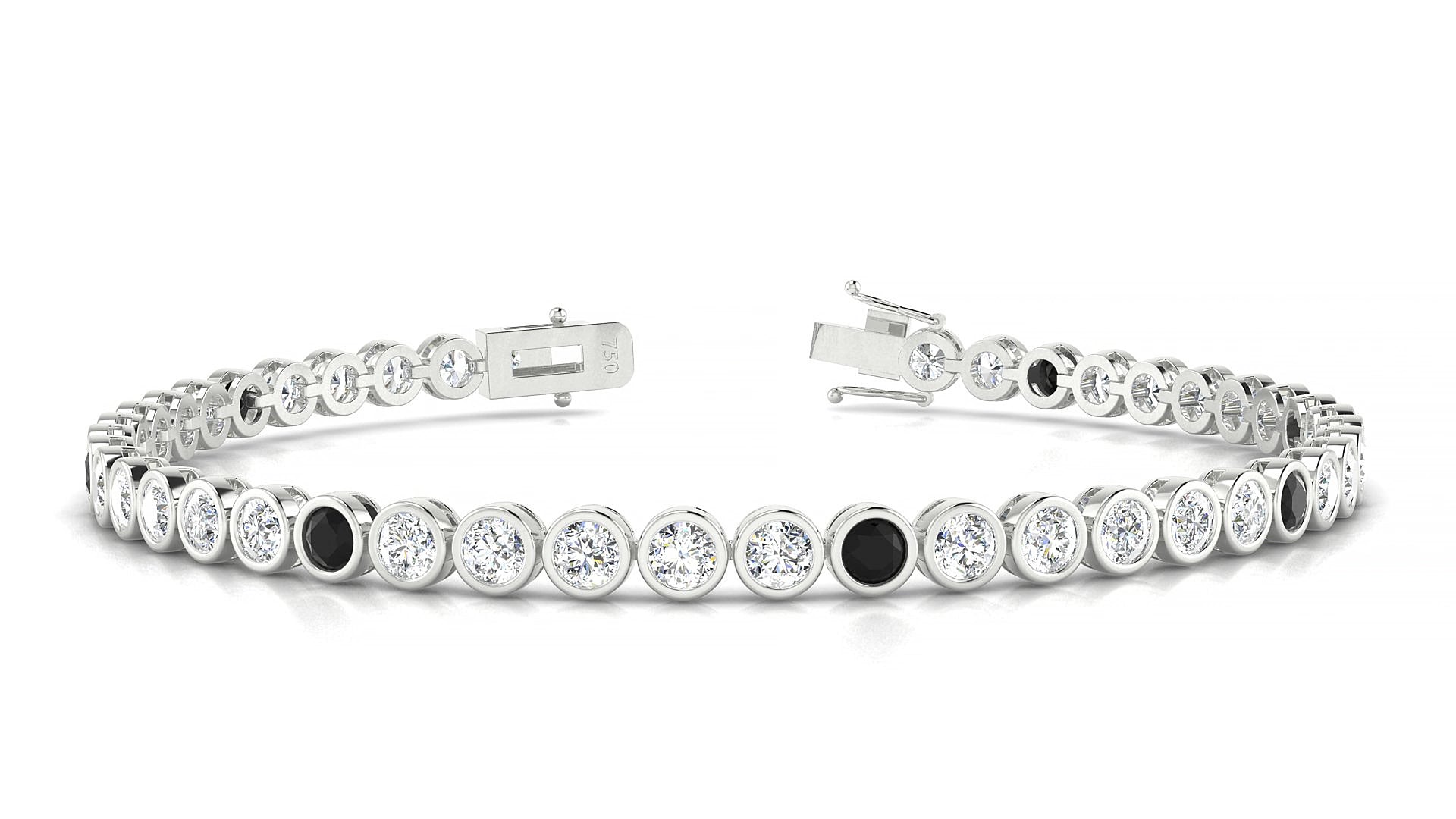 Avila 1-5 | 18k White Gold 3 mm Round Natural Black Diamond & Diamond 15 cm Tennis Bracelet