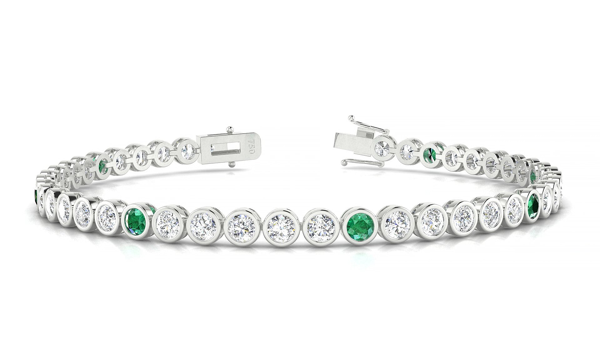 Avila 1-5 | 18k White Gold 3 mm Round Natural Emerald & Diamond 18 cm Tennis Bracelet