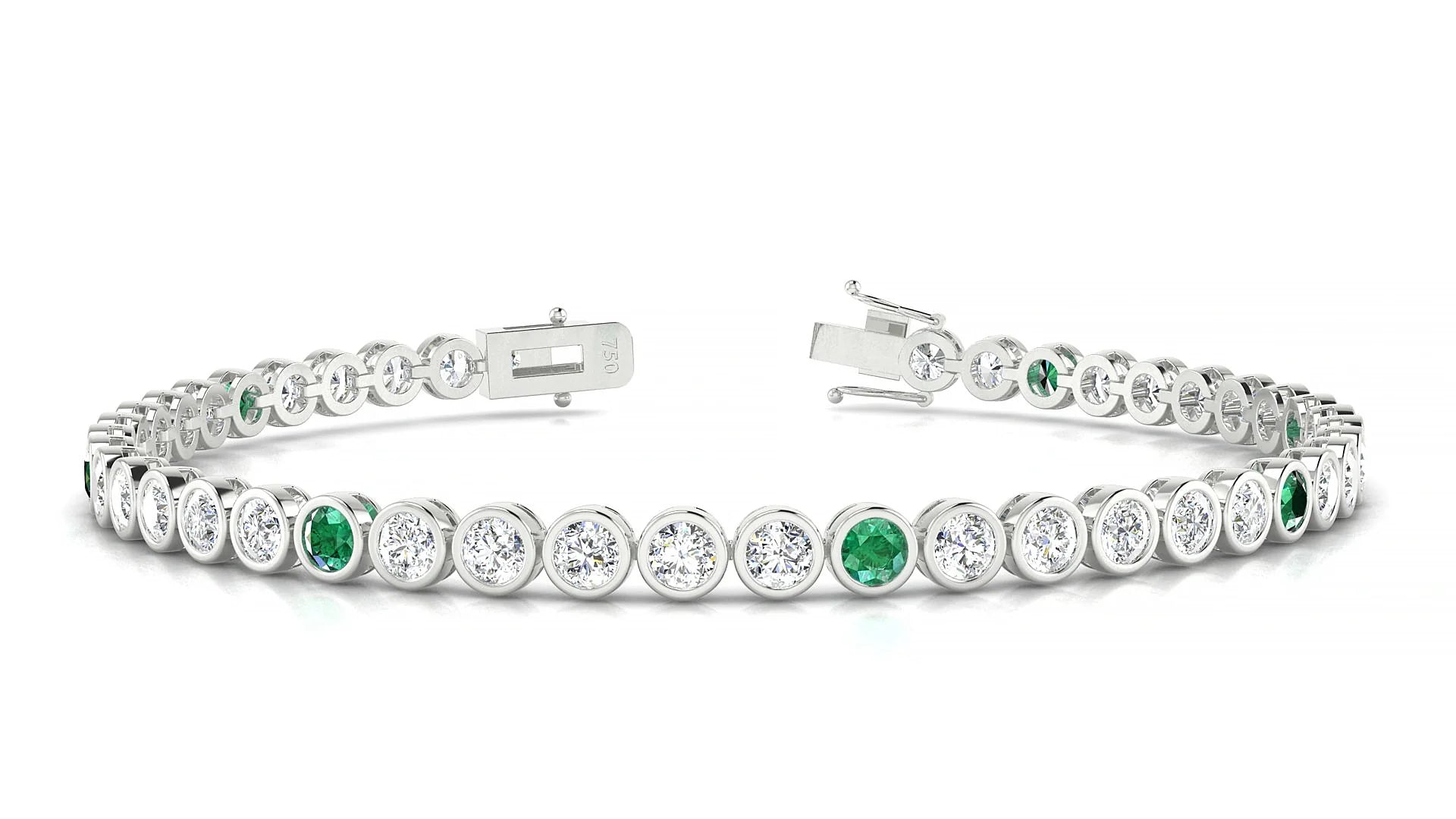 Avila 1-5 | 18k White Gold 3 mm Round Natural Emerald & Diamond Tennis Bracelet