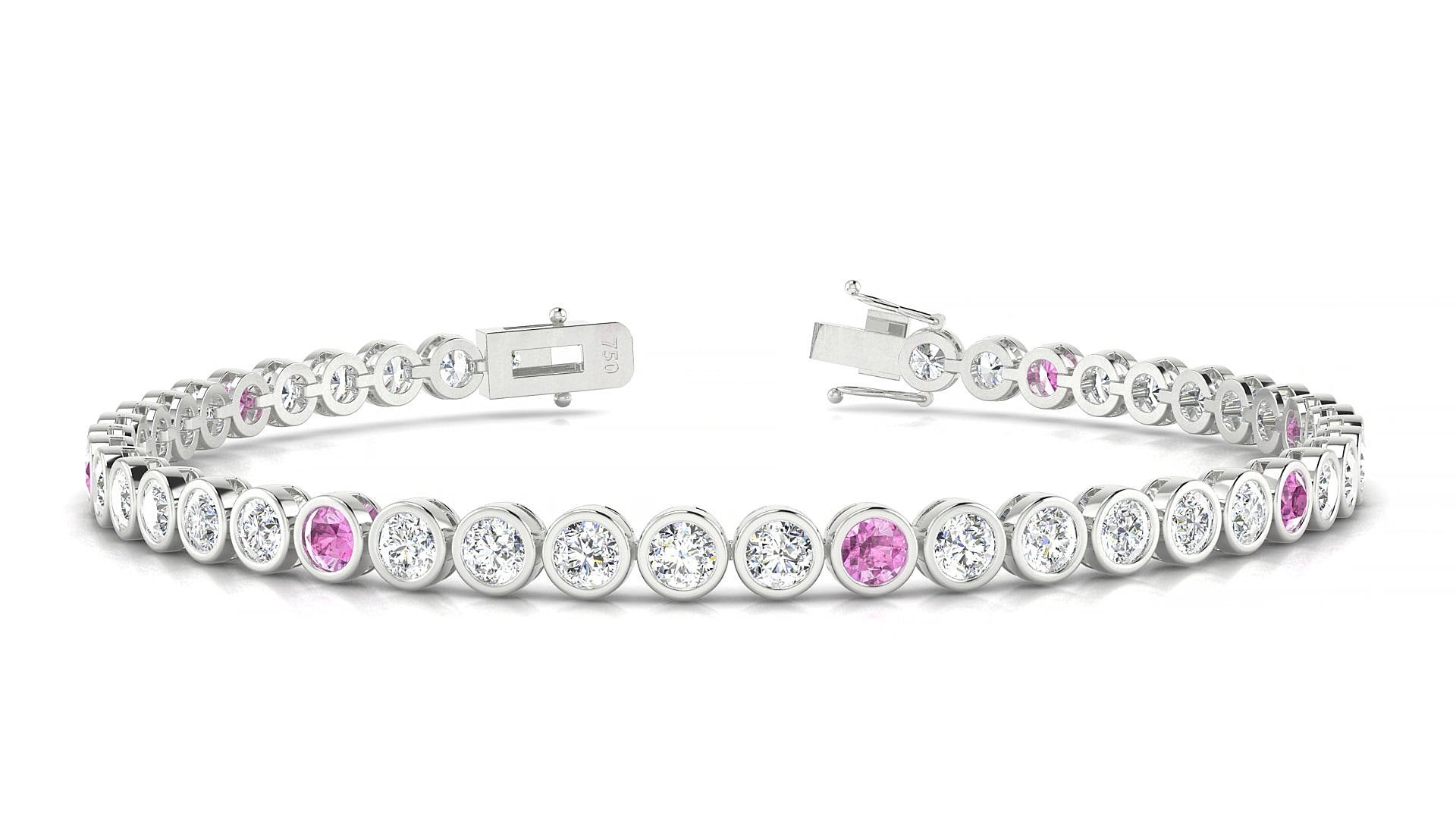 Avila 1-5 | 18k White Gold 3 mm Round Natural Pink Sapphire & Diamond 17 cm Tennis Bracelet