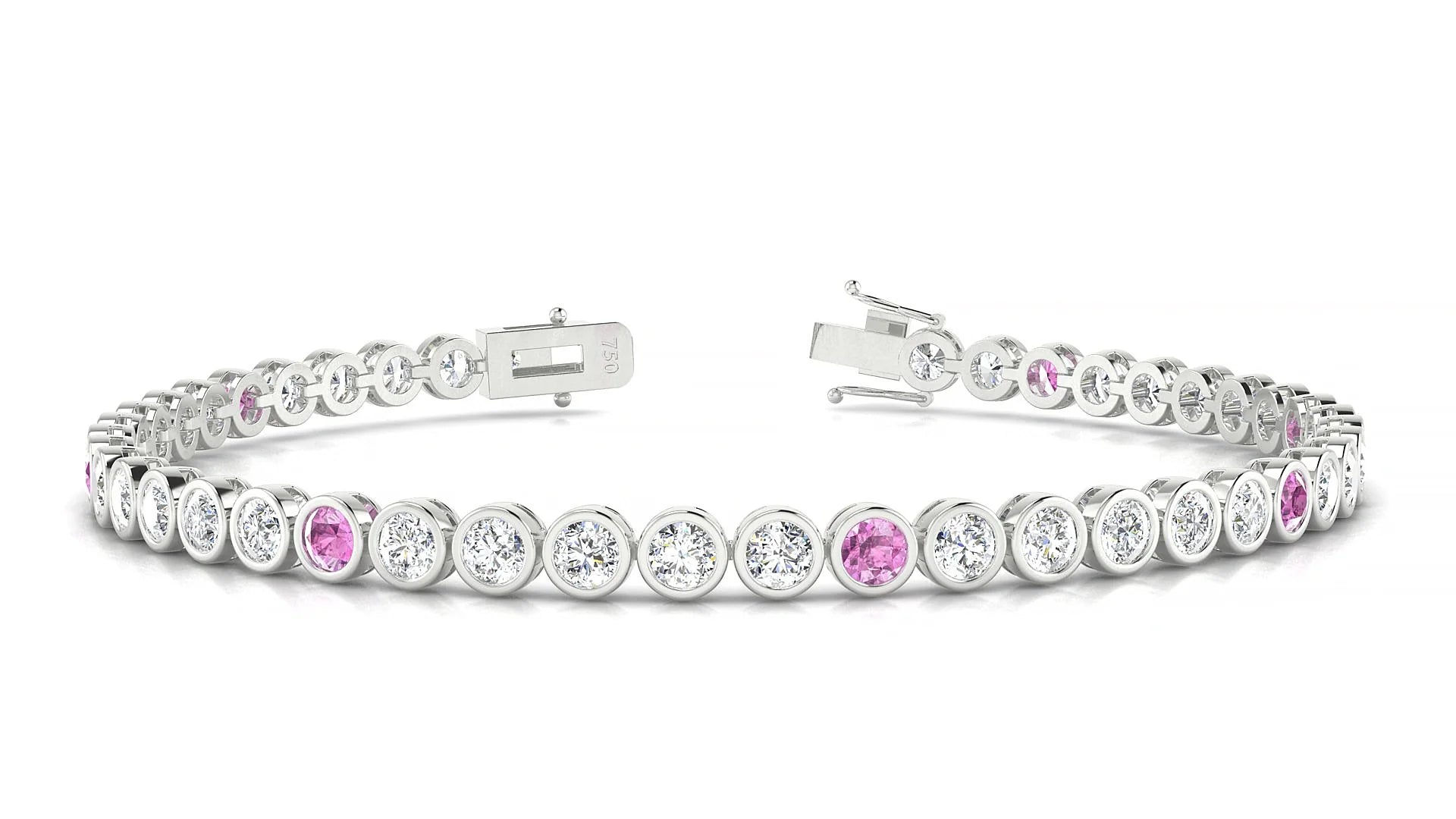 Avila 1-5 | 18k White Gold 3 mm Round Natural Pink Sapphire & Diamond Tennis Bracelet